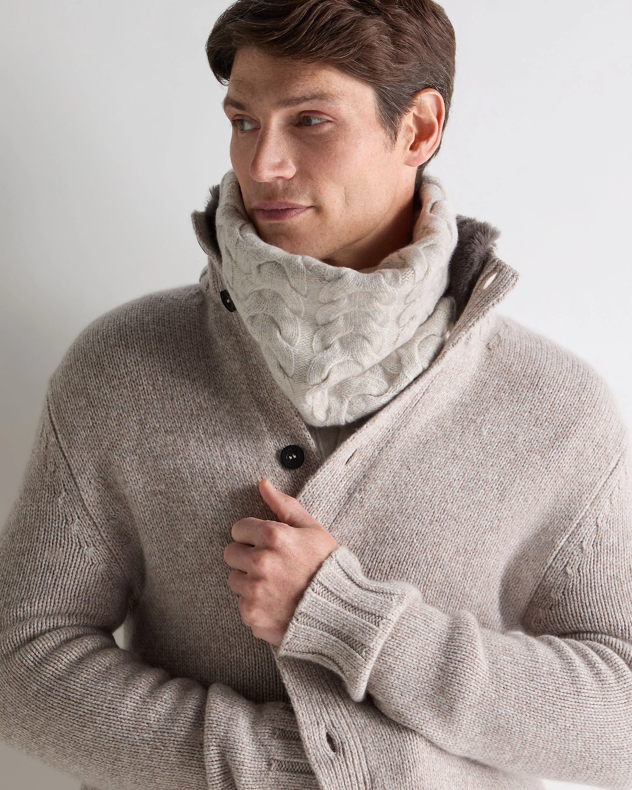 Unisex Cable Cashmere Snood Ash Grey Marl
