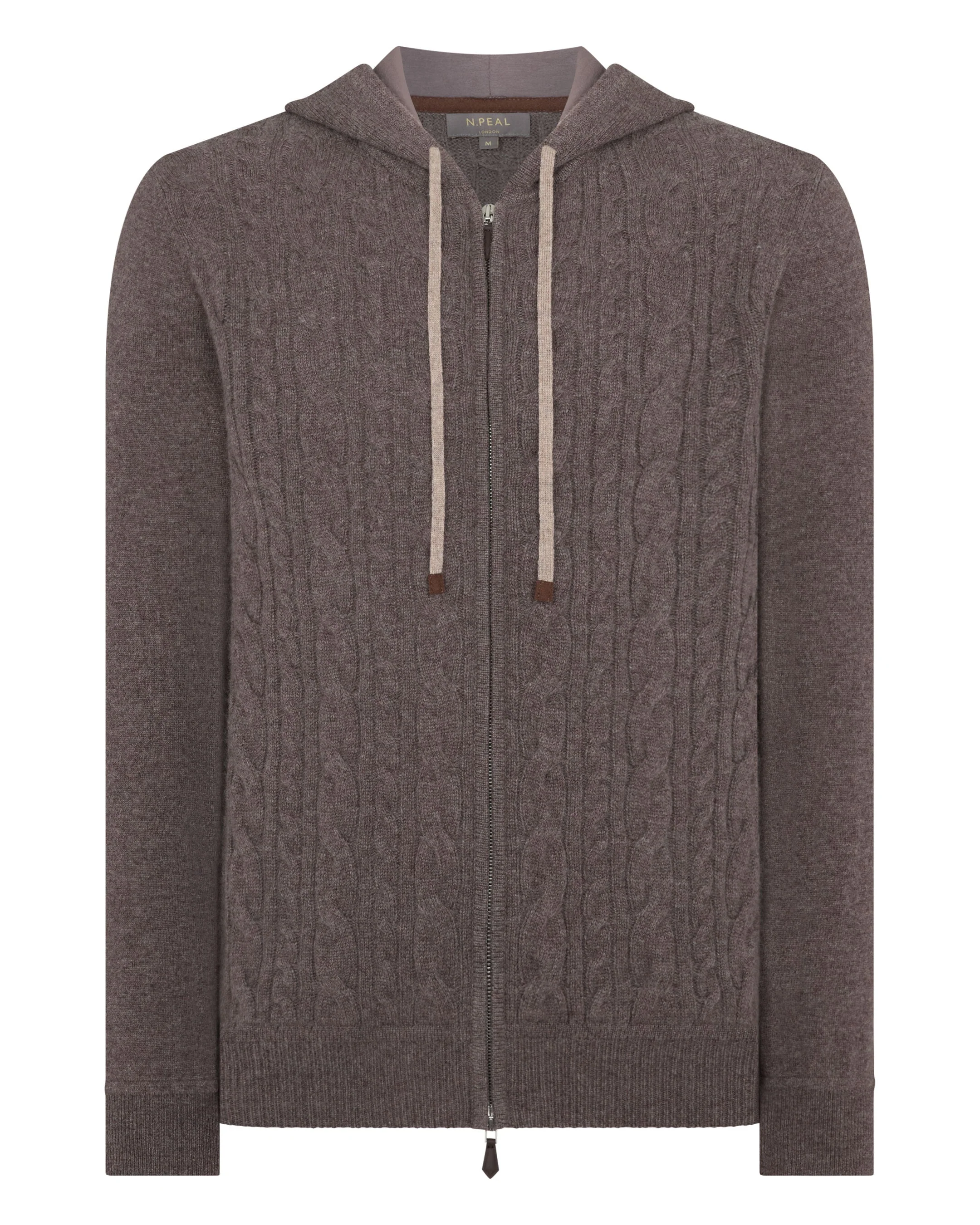 Men's Fulham Cable Zip Cashmere Hoodie Otter Brown