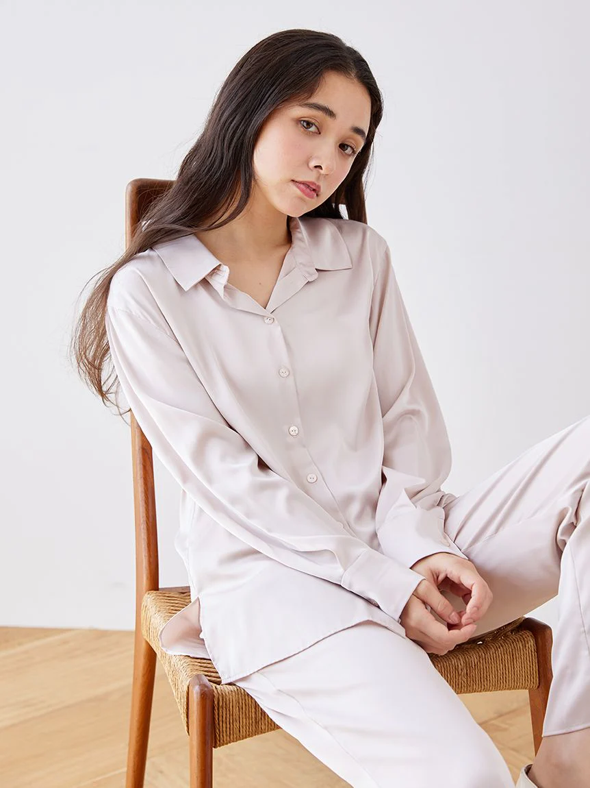 Long Sleeve Satin Sleepwear Blouse