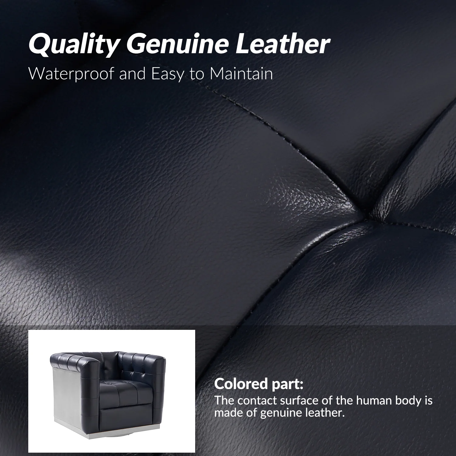 Arnold Genuine Leather Swivel Club Chair in Navy