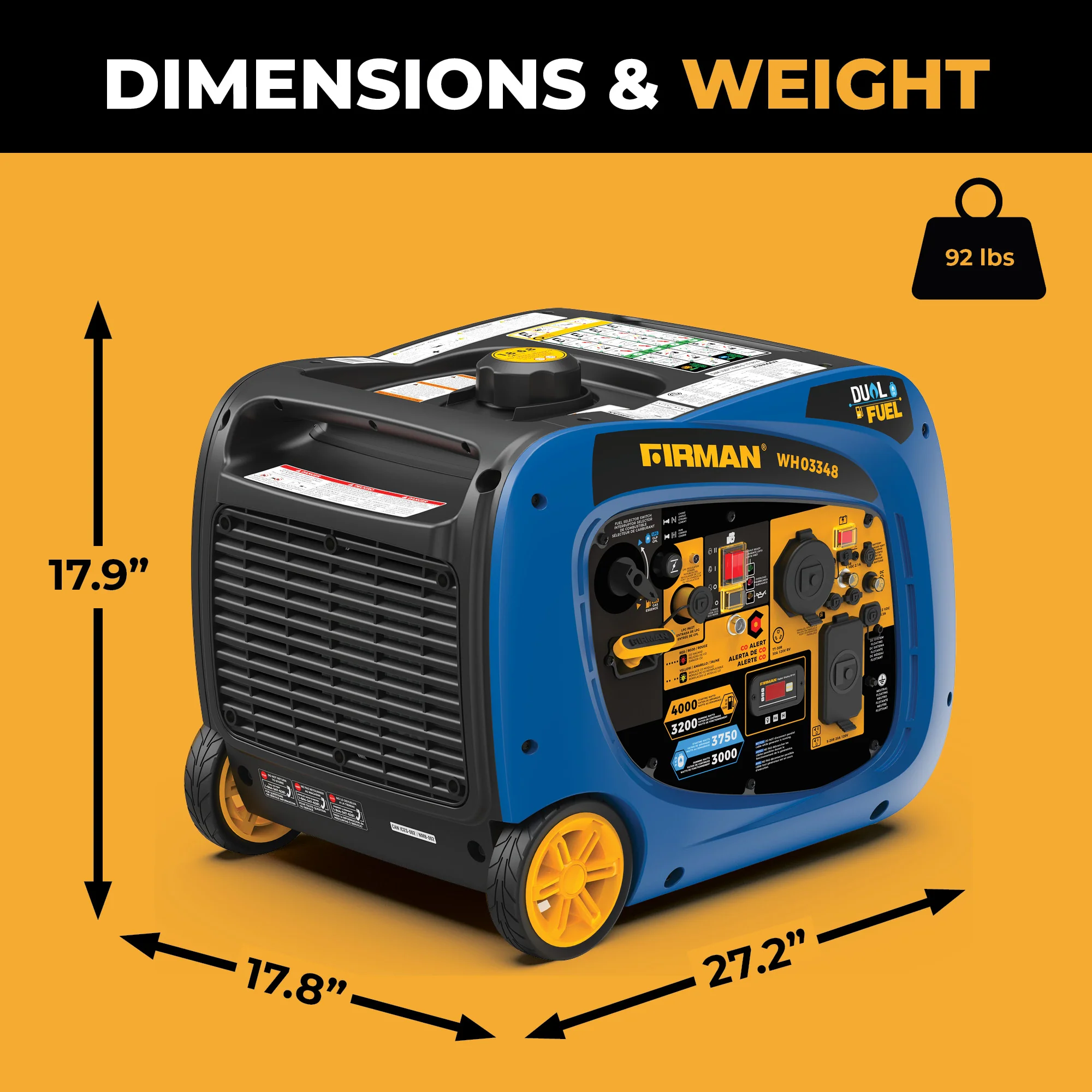 Dual Fuel Inverter Portable Generator 4000W Electric Start with CO ALERT