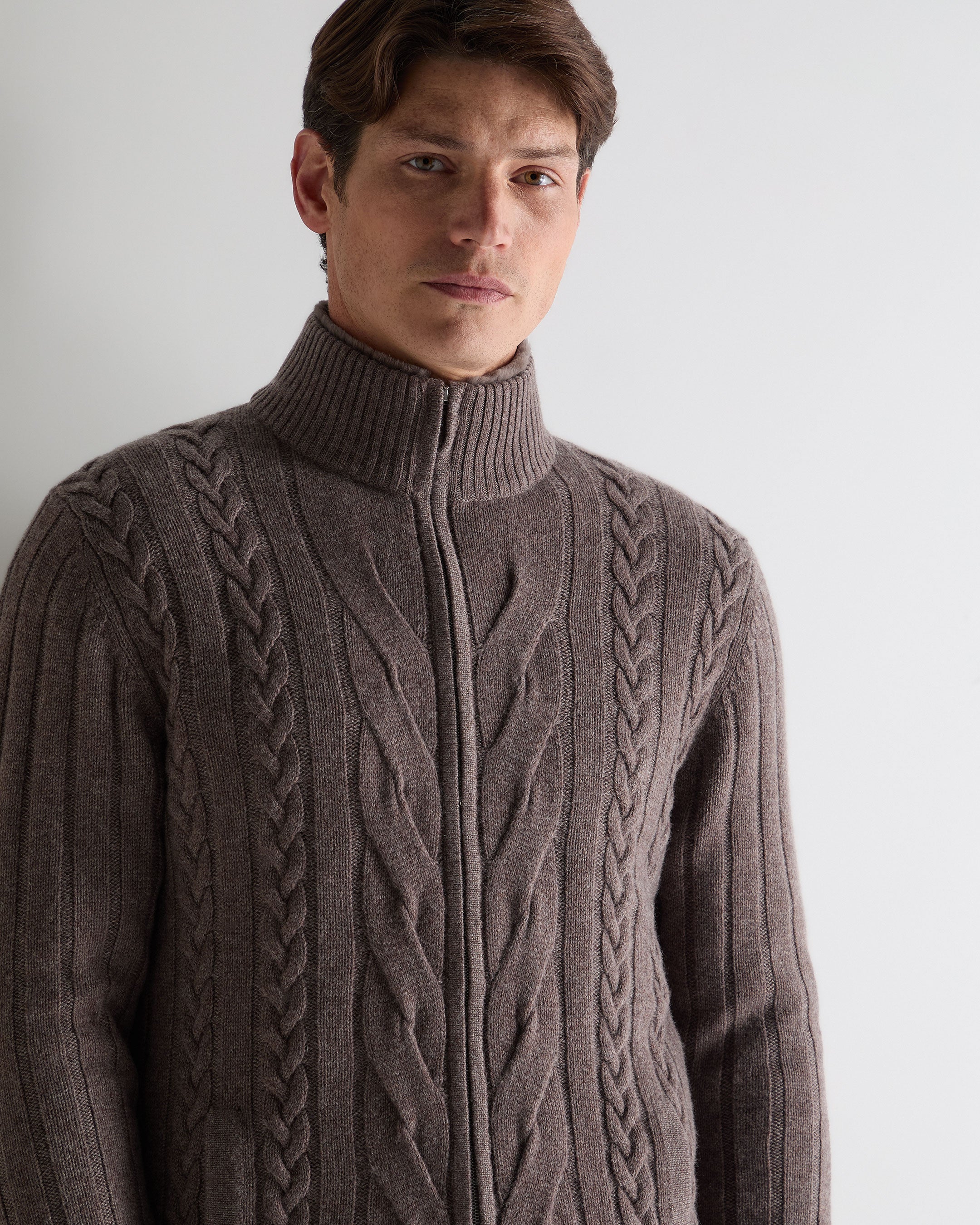 Men's Colorado Cable Fur Trim Cashmere Jacket Otter Brown