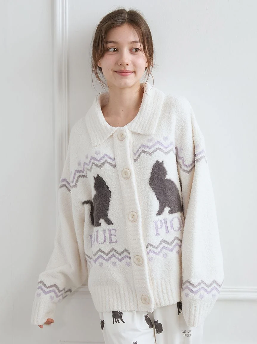 Black Cat Jacquard Collar Cardigan