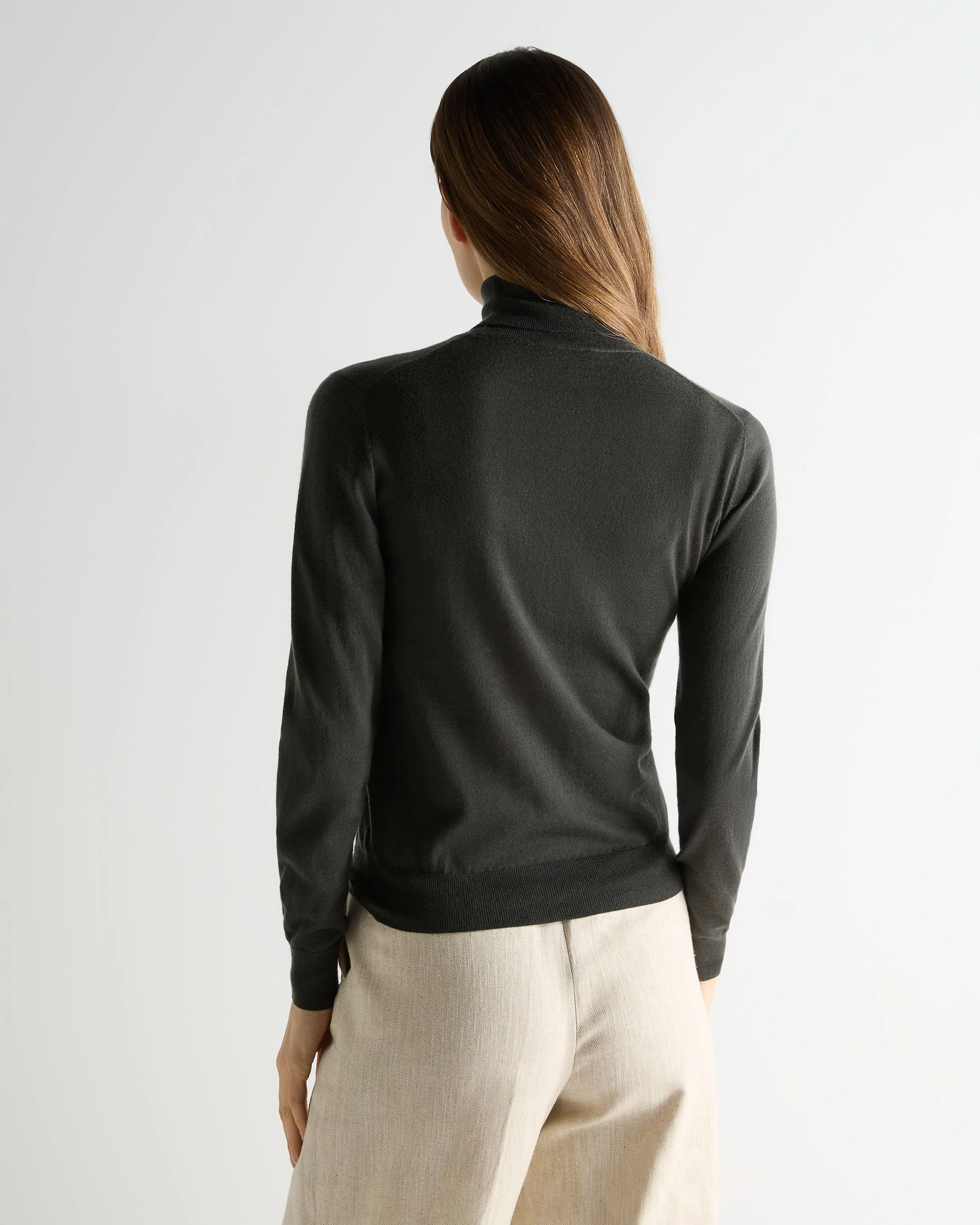 Women's Margot Superfine Cashmere Turtle Neck Sweater Arabica Khaki Green