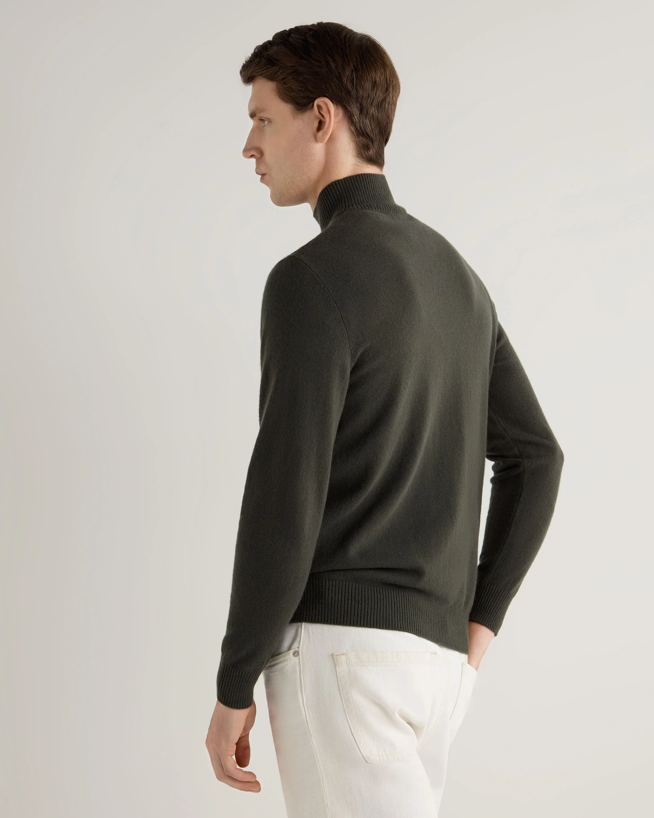 Men's Mayfair Turtle Neck Cashmere Jumper Arabica Khaki Green