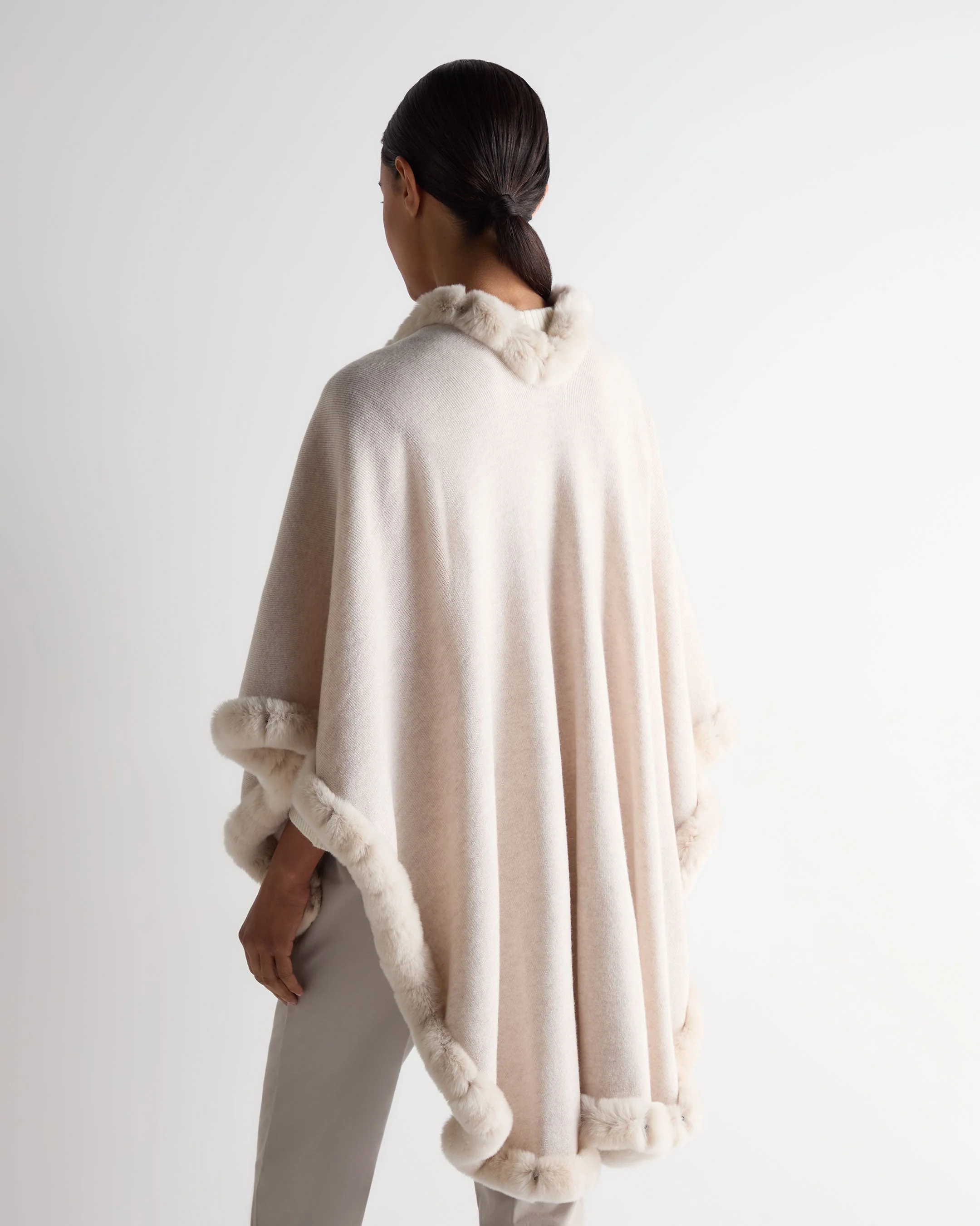 Women's Ayla Fur Trim Cashmere Cape Frost White