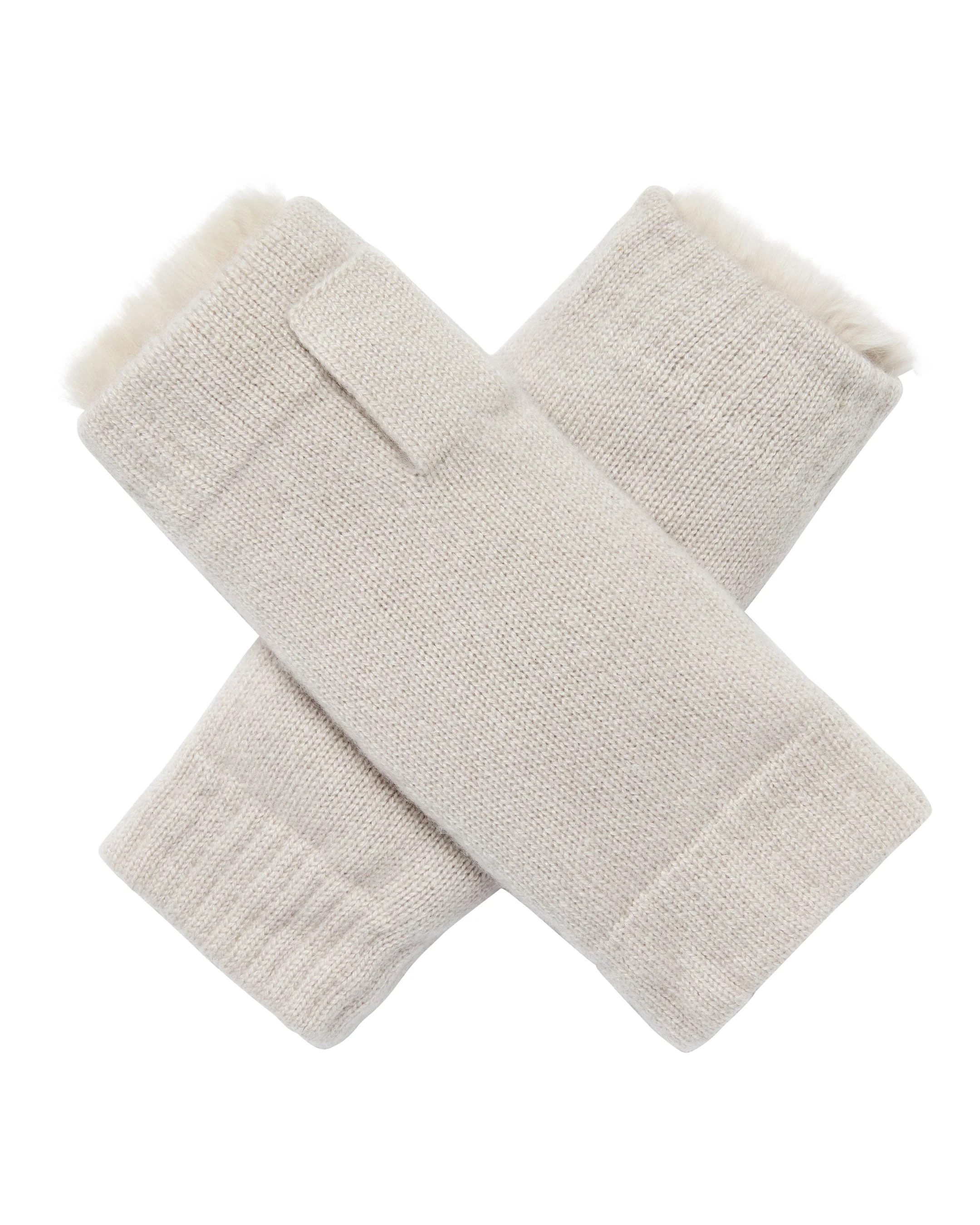 Unisex Fur Lined Fingerless Cashmere Gloves Snow Grey