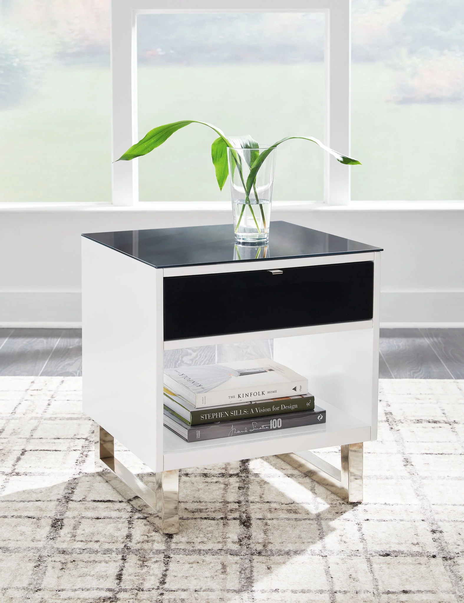 Gardoni - Rectangular End Table - White / Black