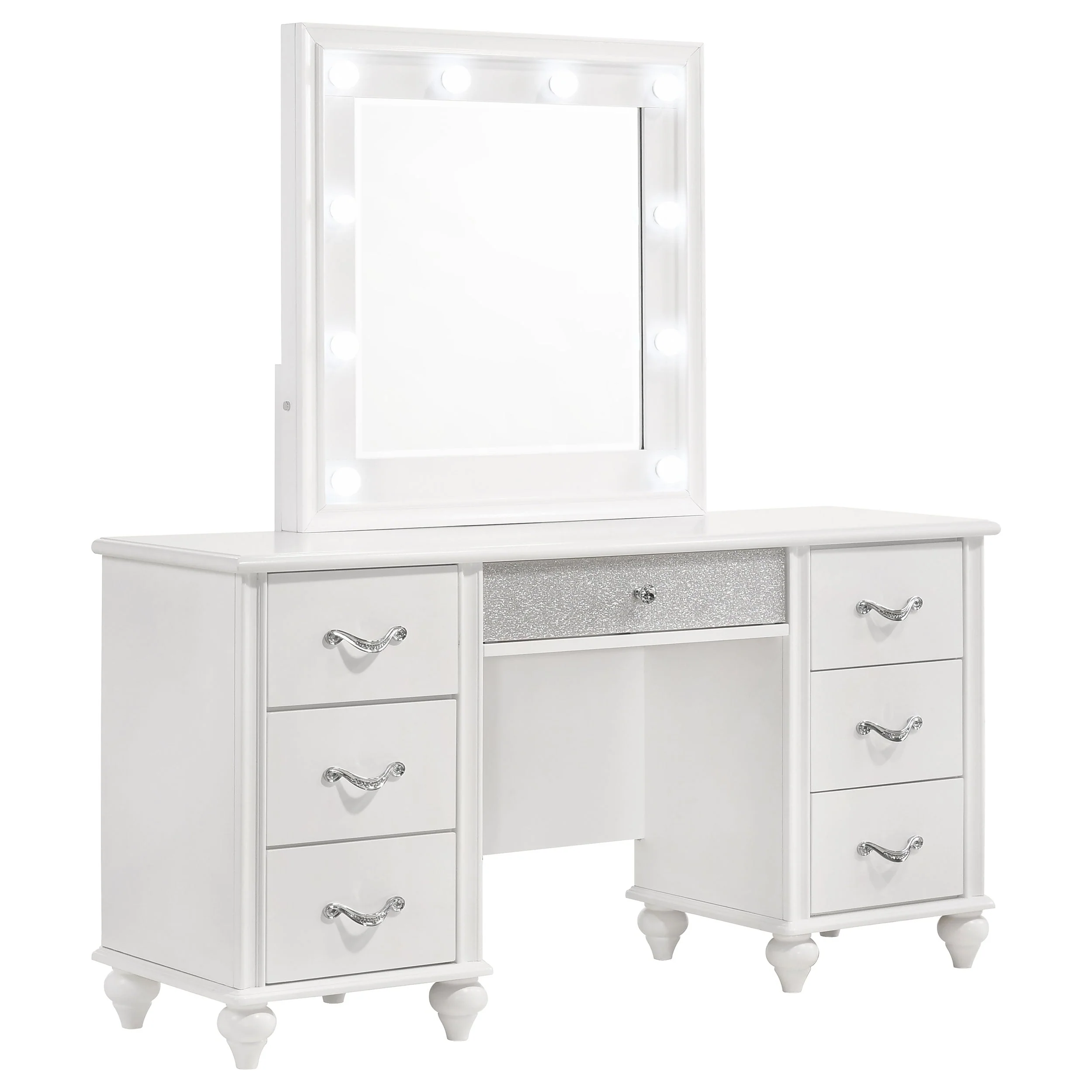 Barzini 7-drawer Vanity Set with Lighting White
