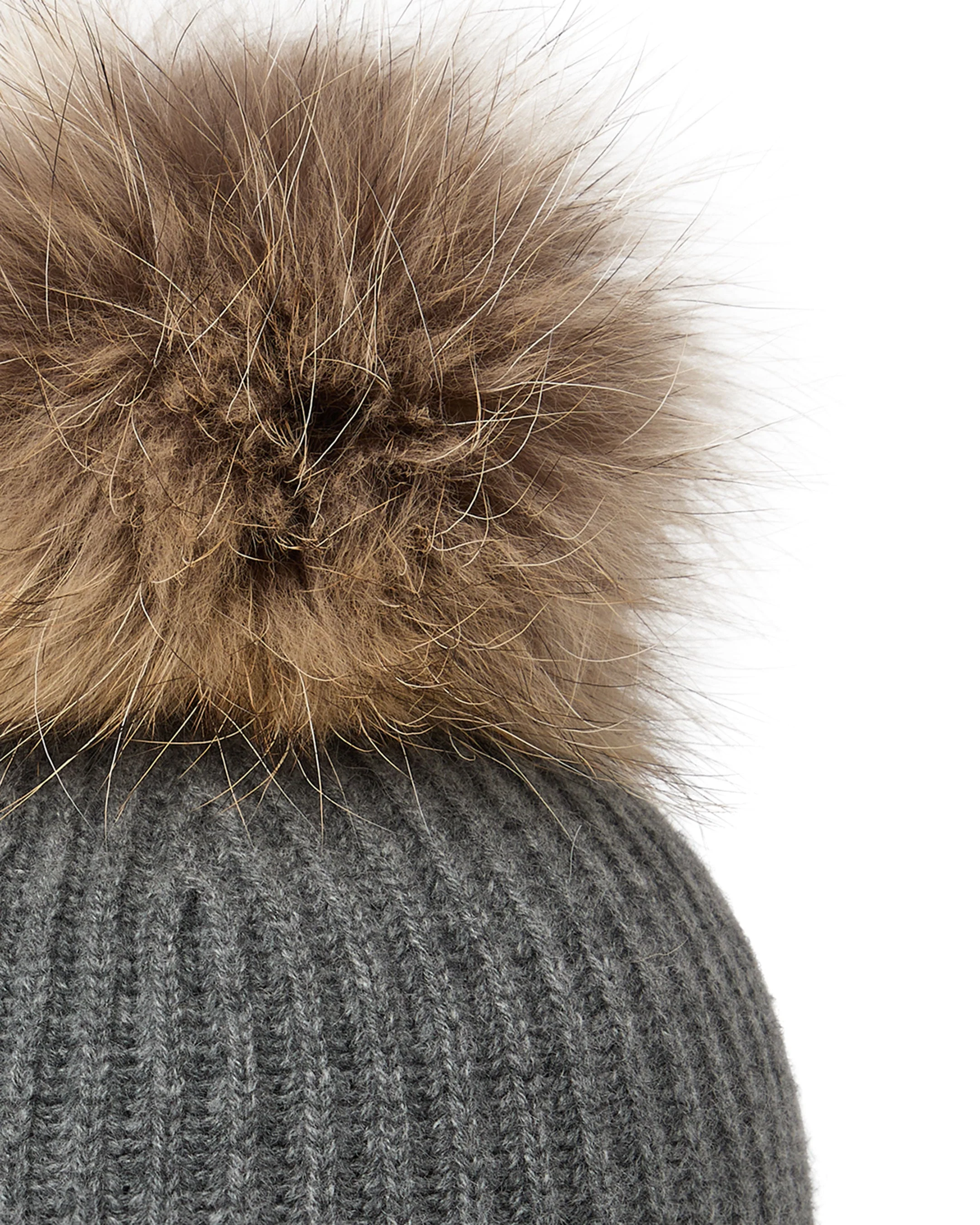 Unisex Ribbed Cashmere Hat With Detachable Pom Elephant Grey