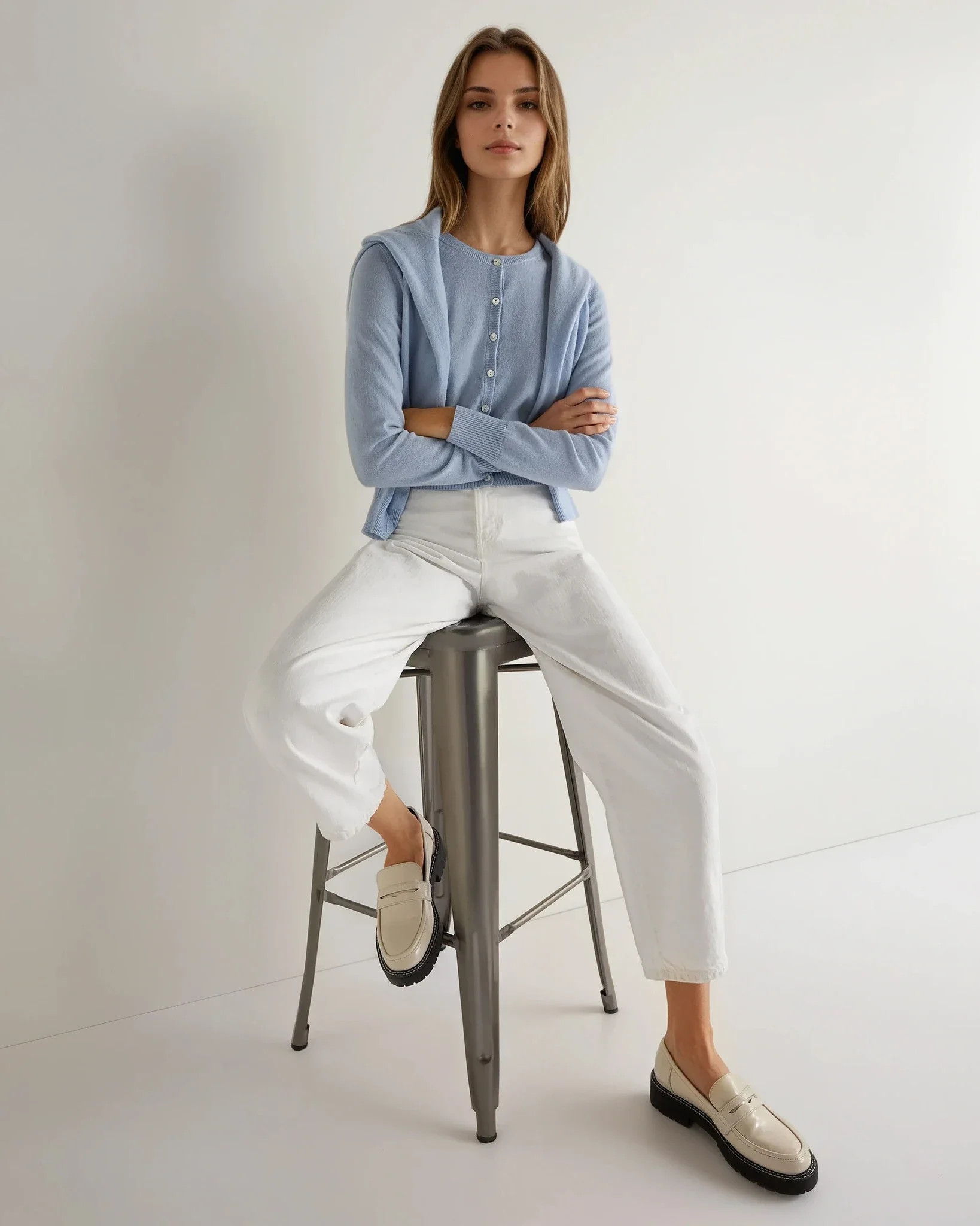 Women's Ivy Cropped Cashmere Cardigan Sea Mist Blue