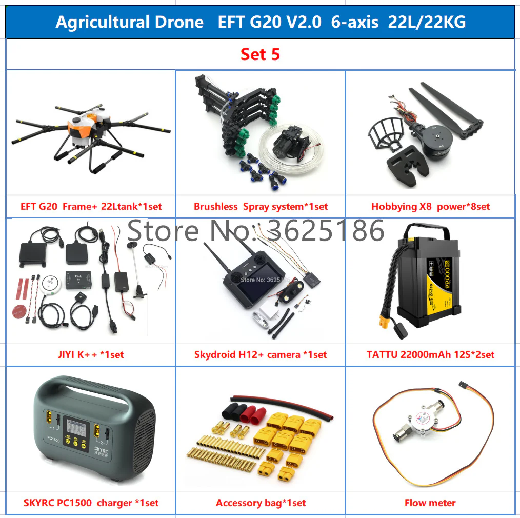 EFT G20 22L Agriculture Drone - G20 V2.0 4 Axis / 8 Axis  22L/20L 20KG Water Tank Compatible with Hobbywing X8 Motor JIYI K++ FC Dual Quick Release Battery