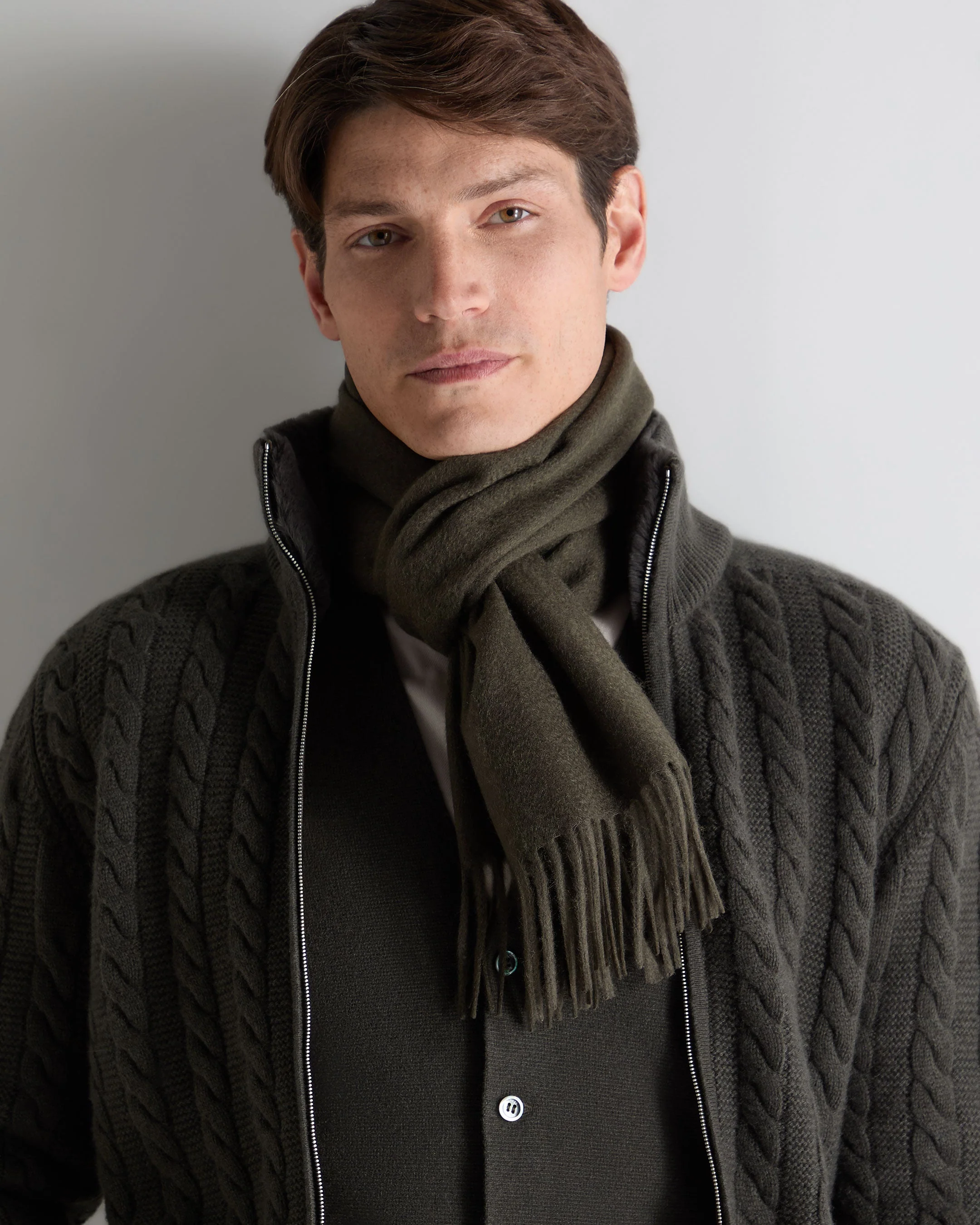 Unisex Woven Cashmere Scarf Arabica Khaki Green