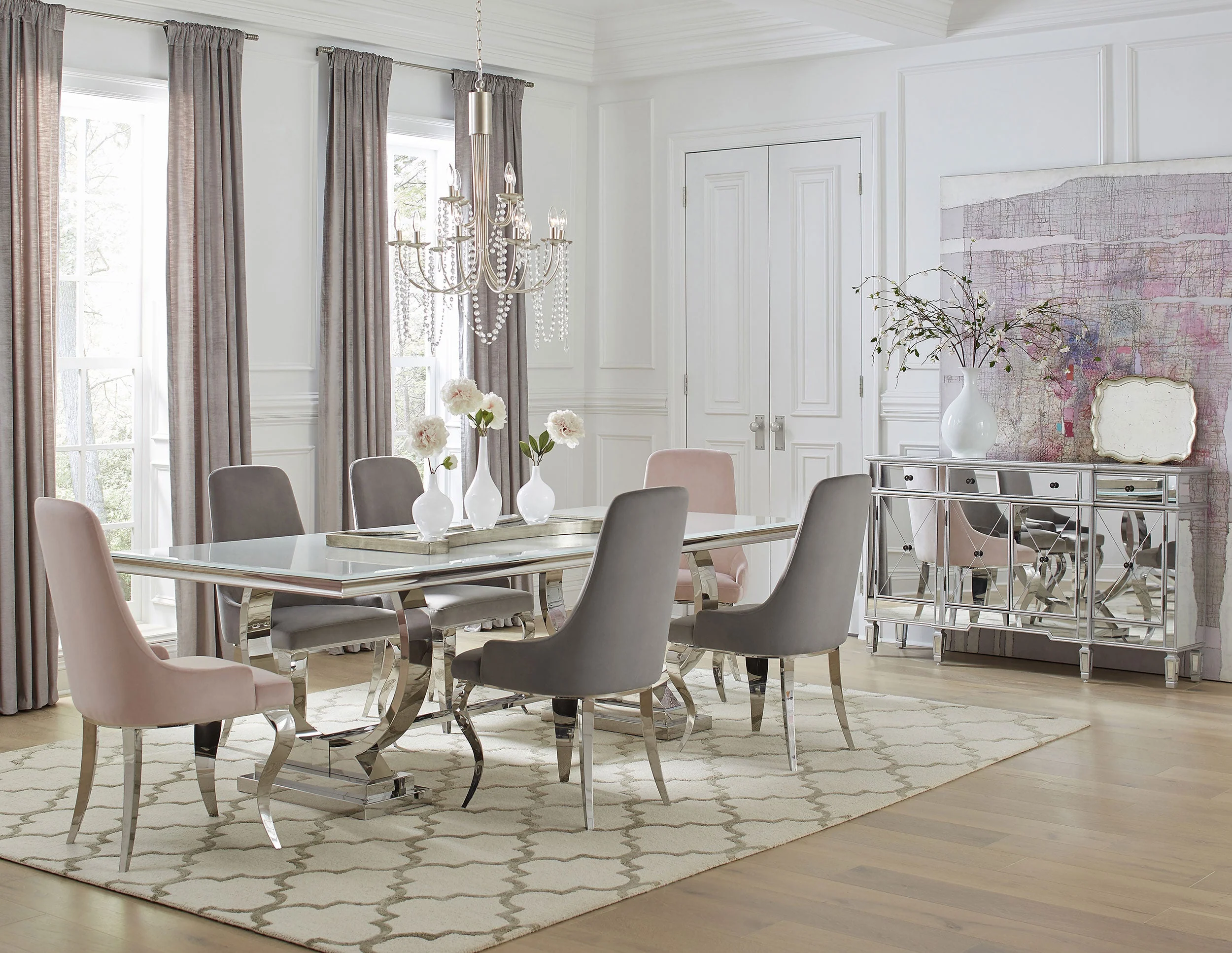 Antoine Velvet Upholstered Dining Side Chair Grey (Set of 2)