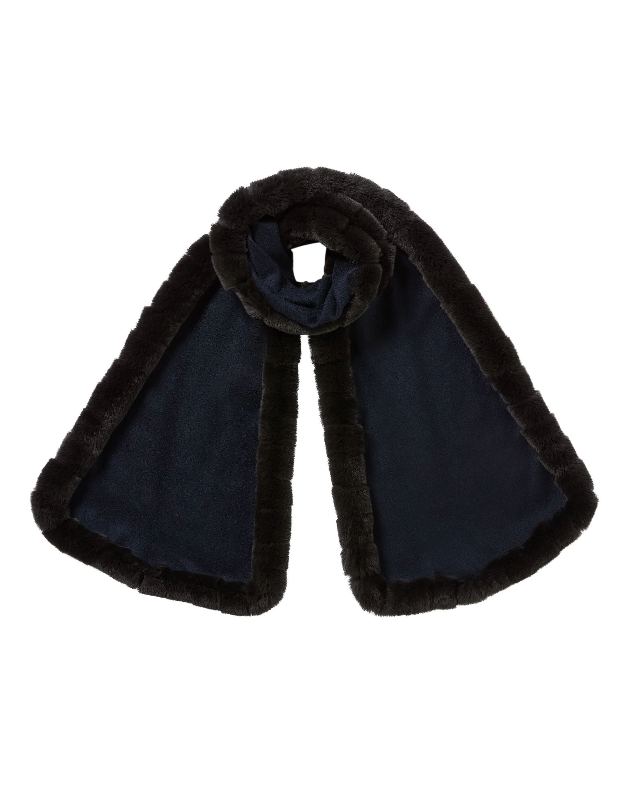 Women's Meribel Woven Fur Trim Scarf Navy Blue