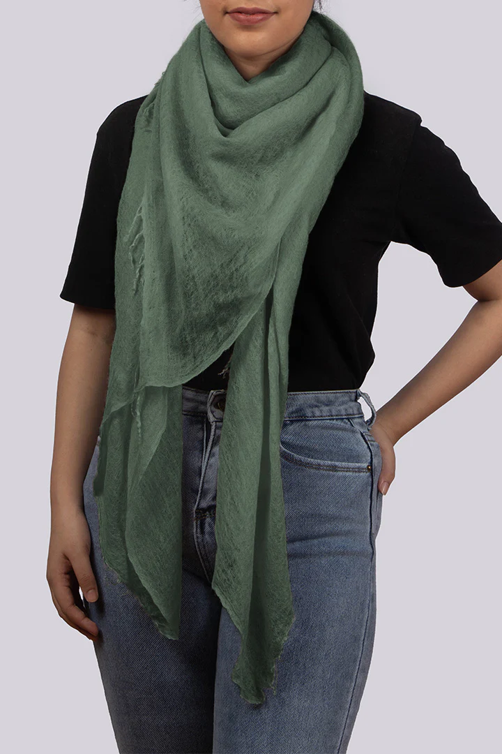 Handwoven Cashmere Scarf Shawl in Mineral Green