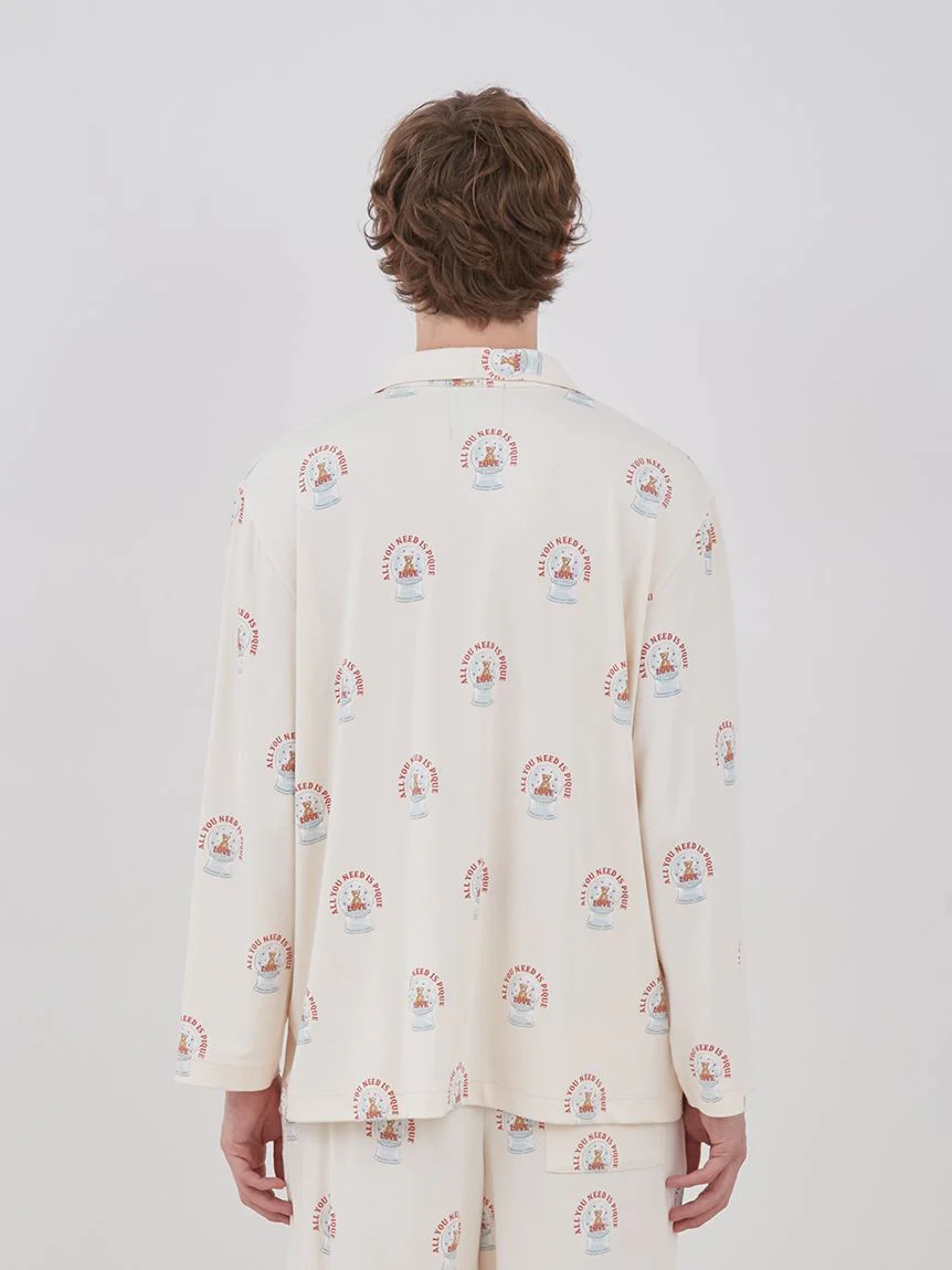 Snow Globe Bear Pattern Sleep Shirt Long Sleeve Sleepwear