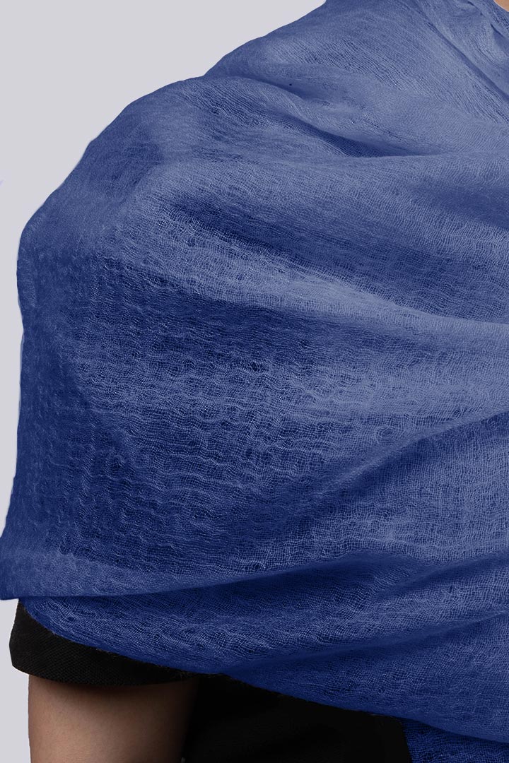 Handwoven Pure Cashmere Scarf Shawl in Blue Sapphire