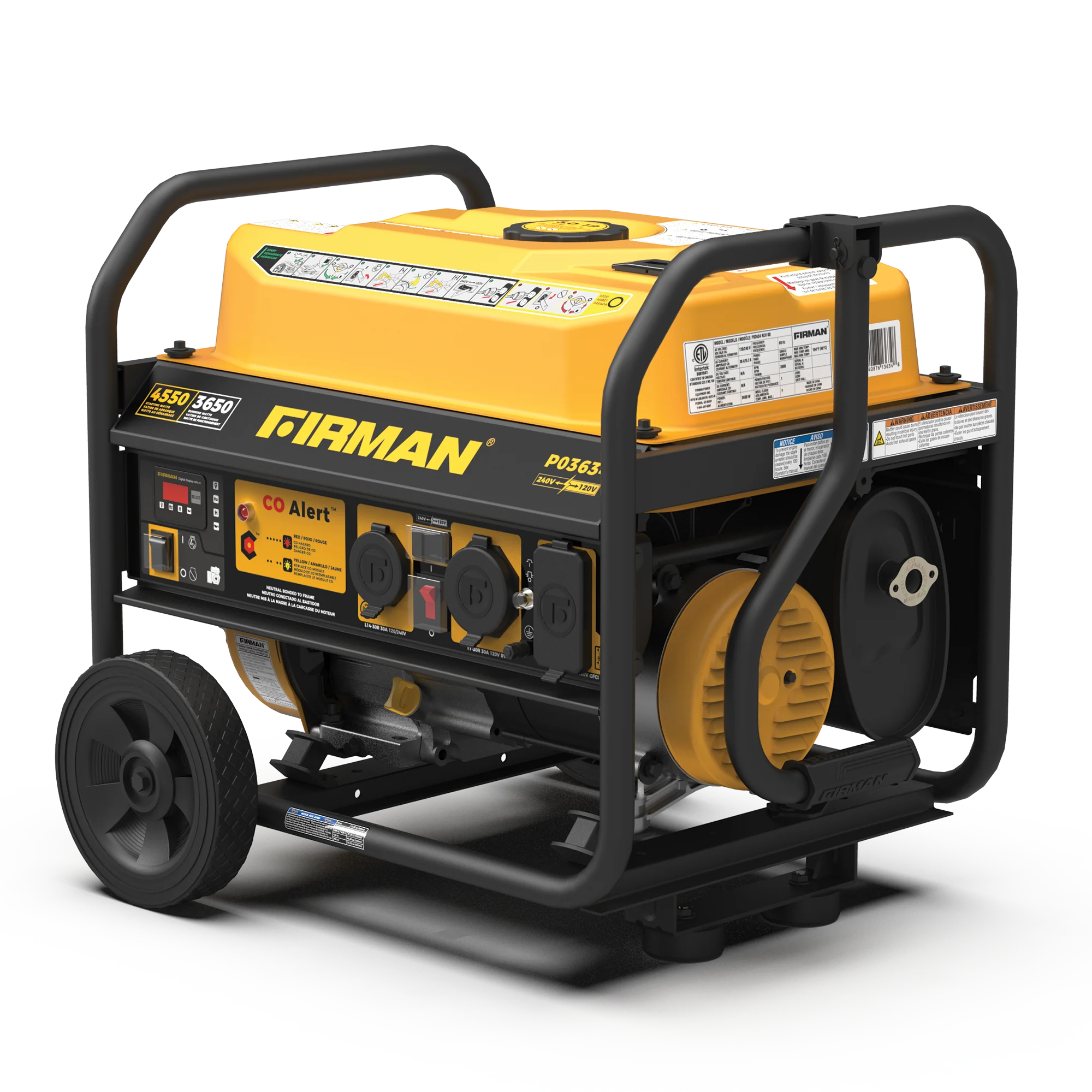 Gas Portable Generator 4550W Recoil Start 120/240V with CO ALERT