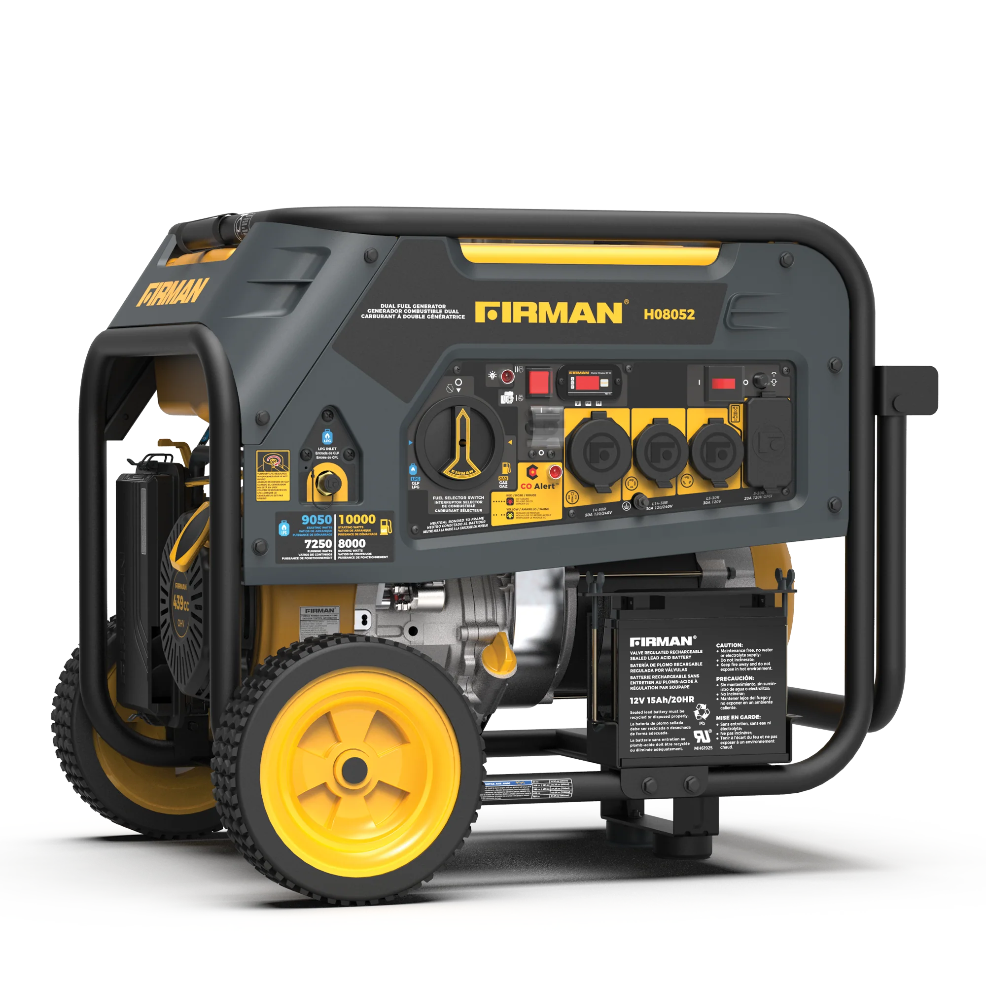 Dual Fuel Portable Generator 10000W Electric Start 120/240V with CO alert