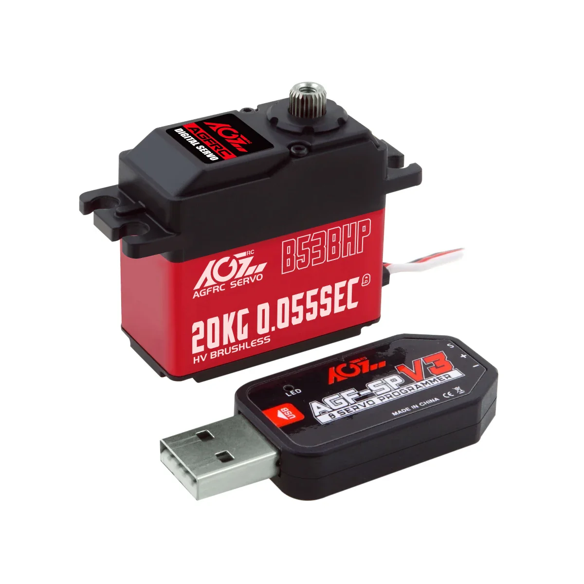 AGFRC B53BHP V2 - Brushless RC Servo HV 20KG Upgraded Steel Gear Programmable Digital Standard Servo for 1/10 RC Car Boat Crawler