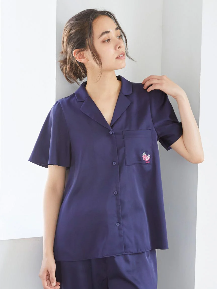 Strawberry Embroidered Satin Sleep Shirt
