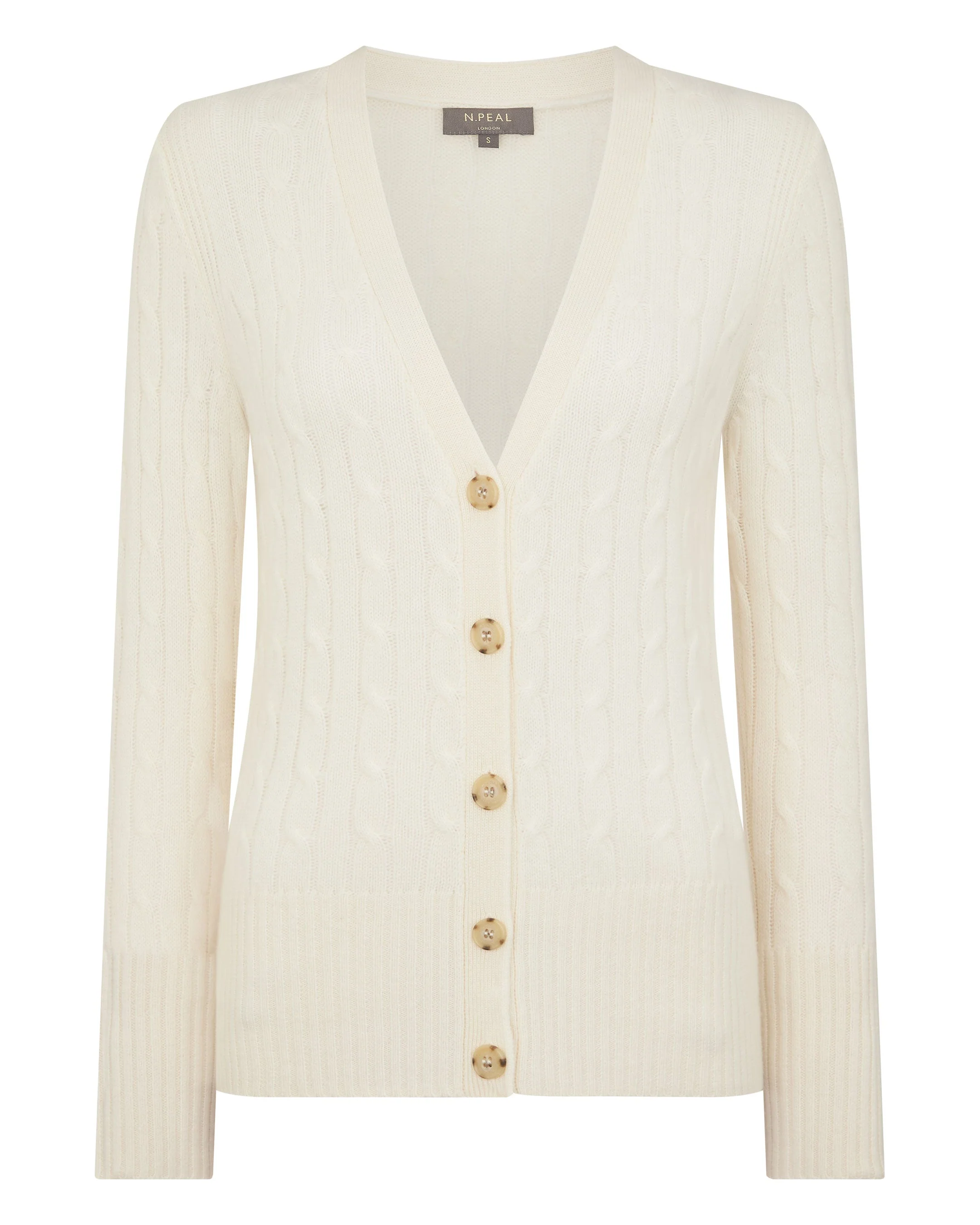 Women's Clara Cable V Neck Cashmere Cardigan New Ivory White