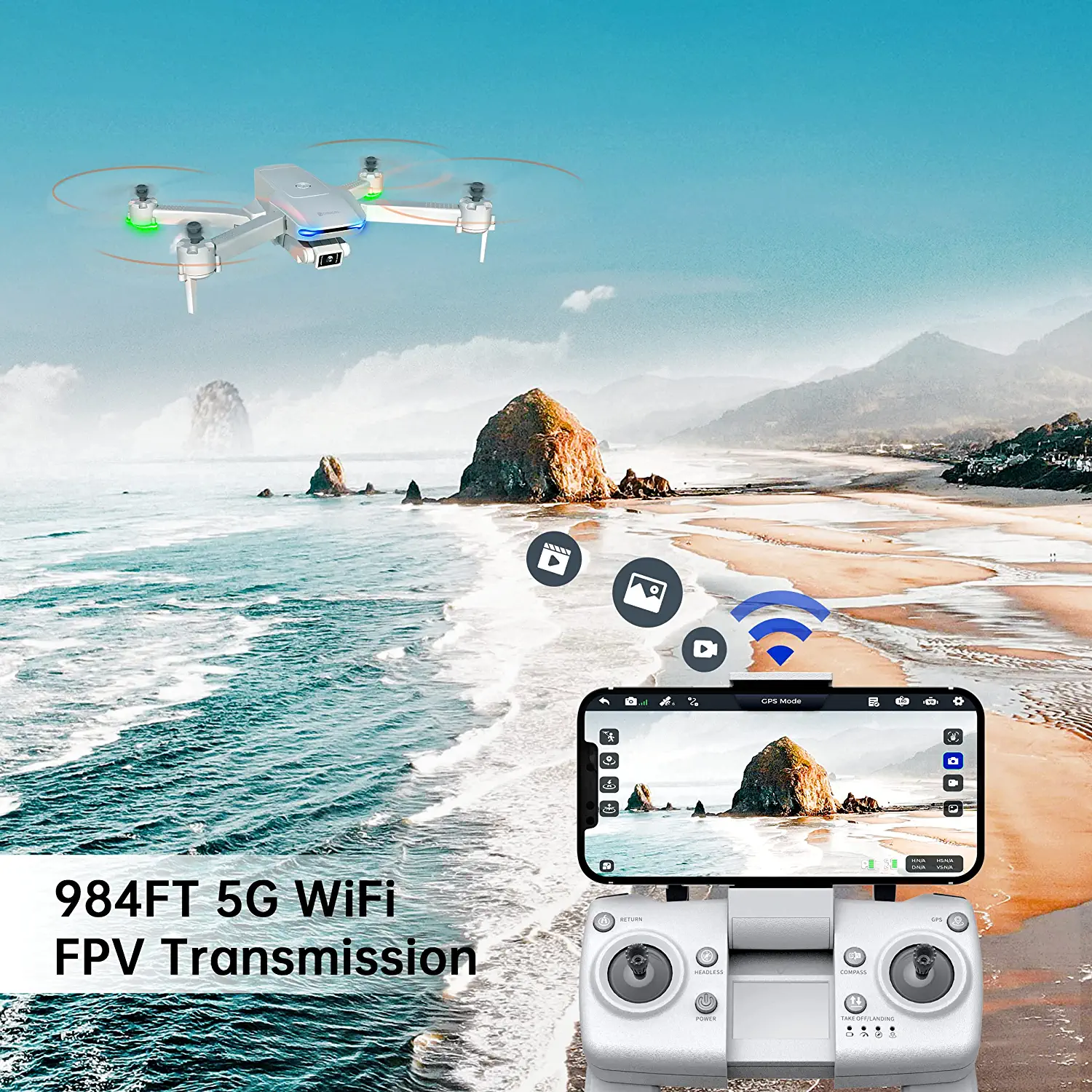 Dynalog DR-DG600C GPS Drone with 4K HD Camera for Adults - RC Quadcopter with Auto Return, Follow Me, Gesture Control, Point of Interest, Waypoints, Headless Mode, 2 Batteries, Compatible with VR Glasses Professional Camera Drone