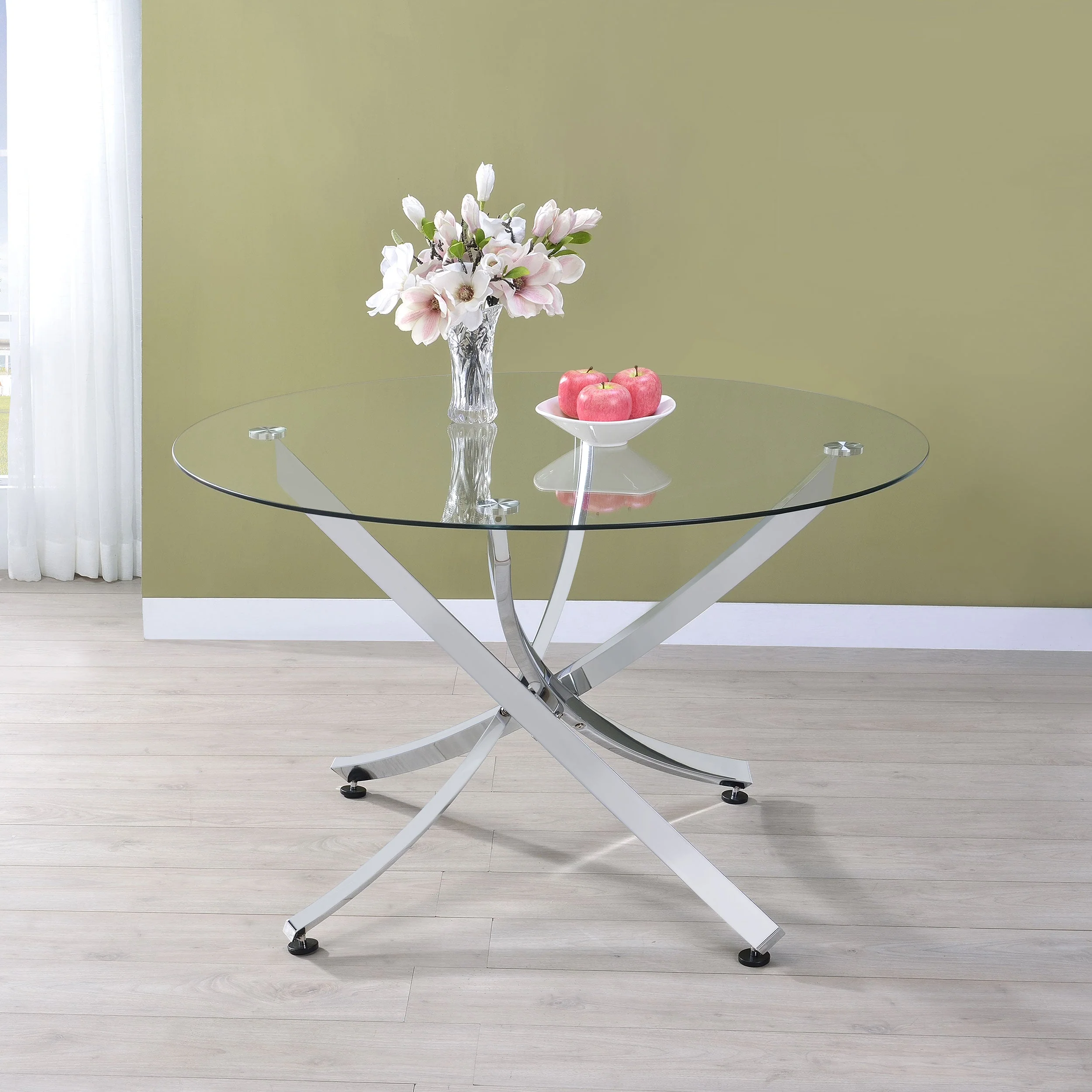 Beckham Round 46-inch Glass Top Dining Table Brass