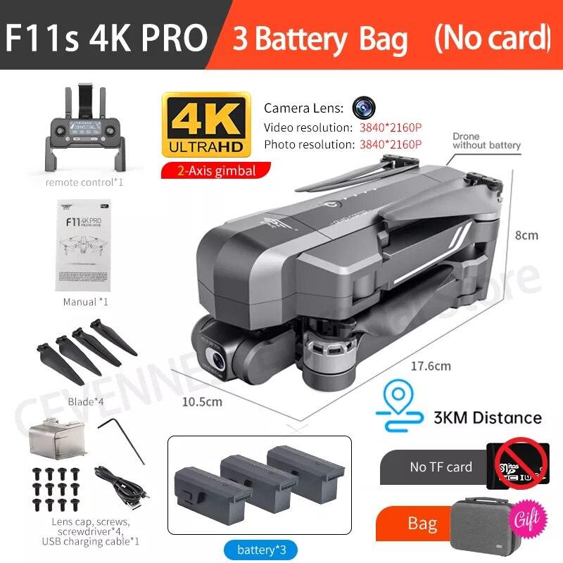 F11S PRO Drone - Supports 64G TF Card Professional 4K HD Camera Gimbal Brushless 5G Wifi Gps System Rc Distance 3Km RC Drones Toys Professional Camera Drone