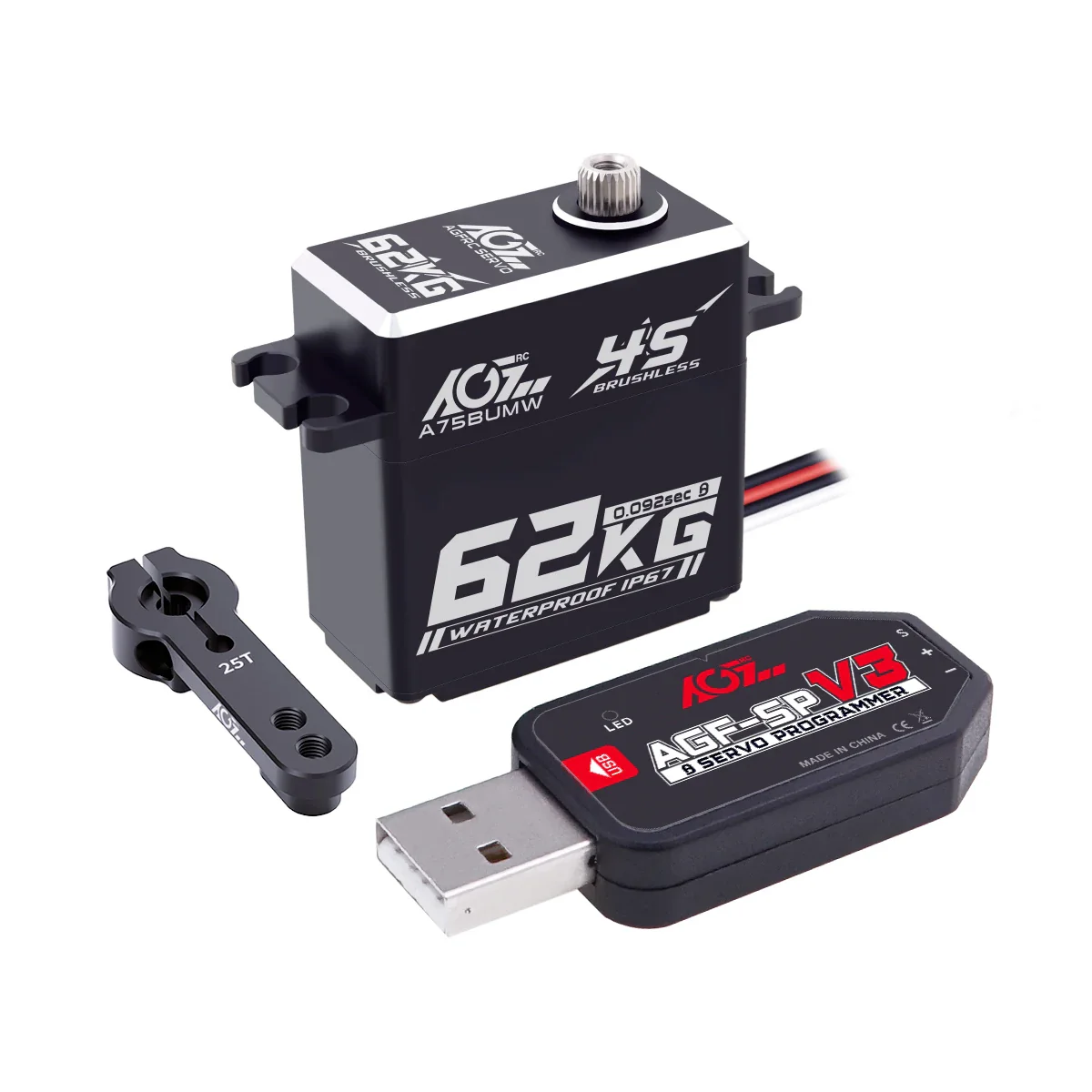 AGFRC A75BUMW -  4S 16.8V 62KG Super Torque HV Programmable Waterproof Brushless RC Servo For 1/8 1/10 RC Car Crawler Buggy Truck