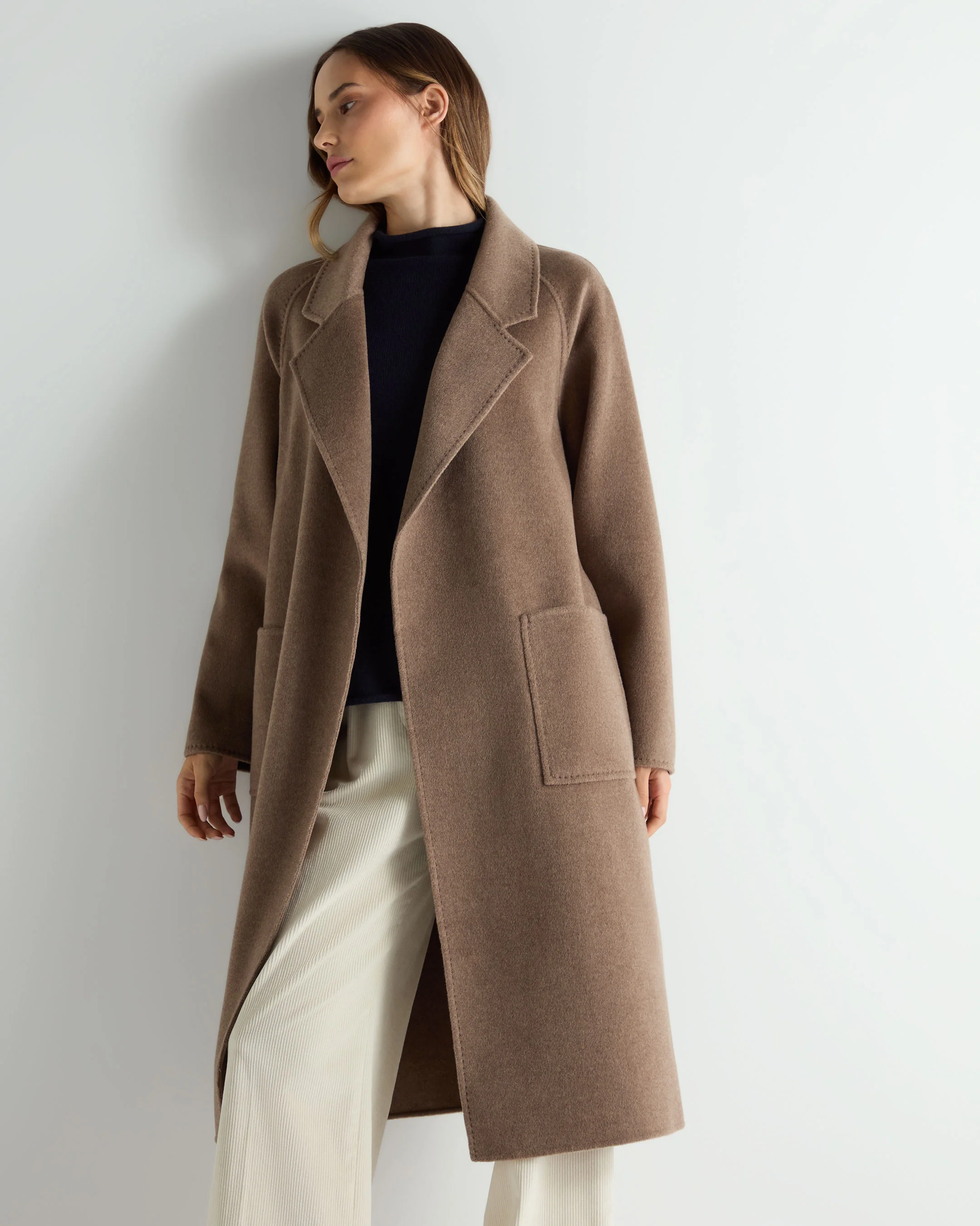 Women's Longline Woven Coat Brown