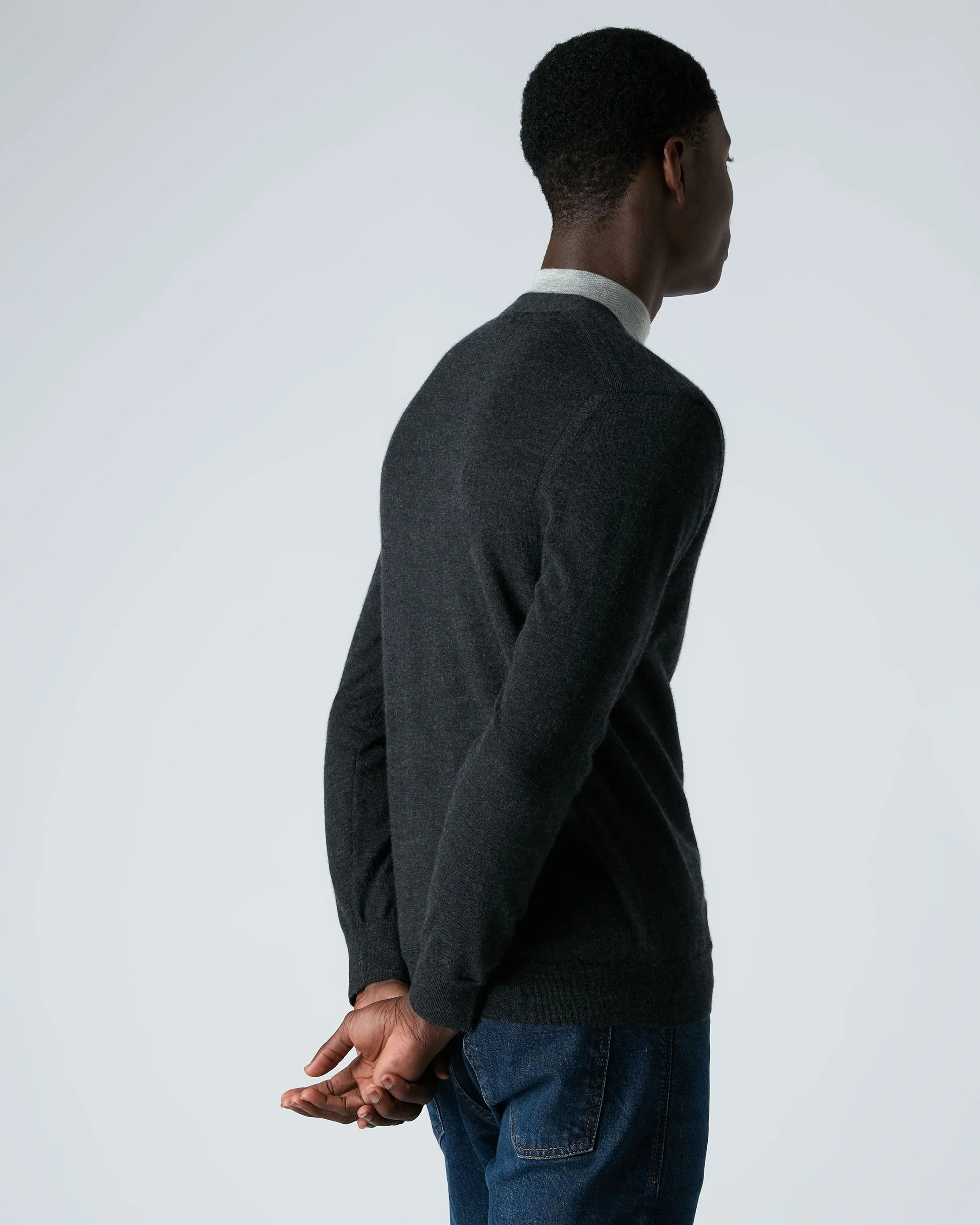 Men's Curzon Fine Gauge Cashmere Cardigan Dark Charcoal Grey