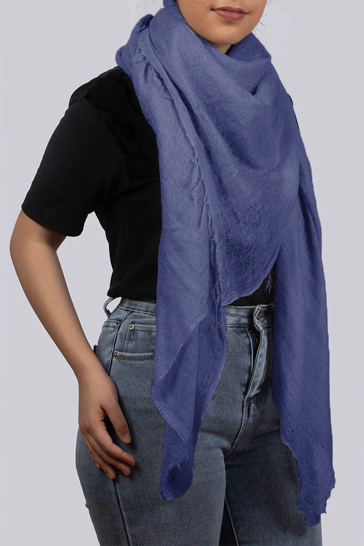 Handwoven Pure Cashmere Scarf Shawl in Cornflower Blue
