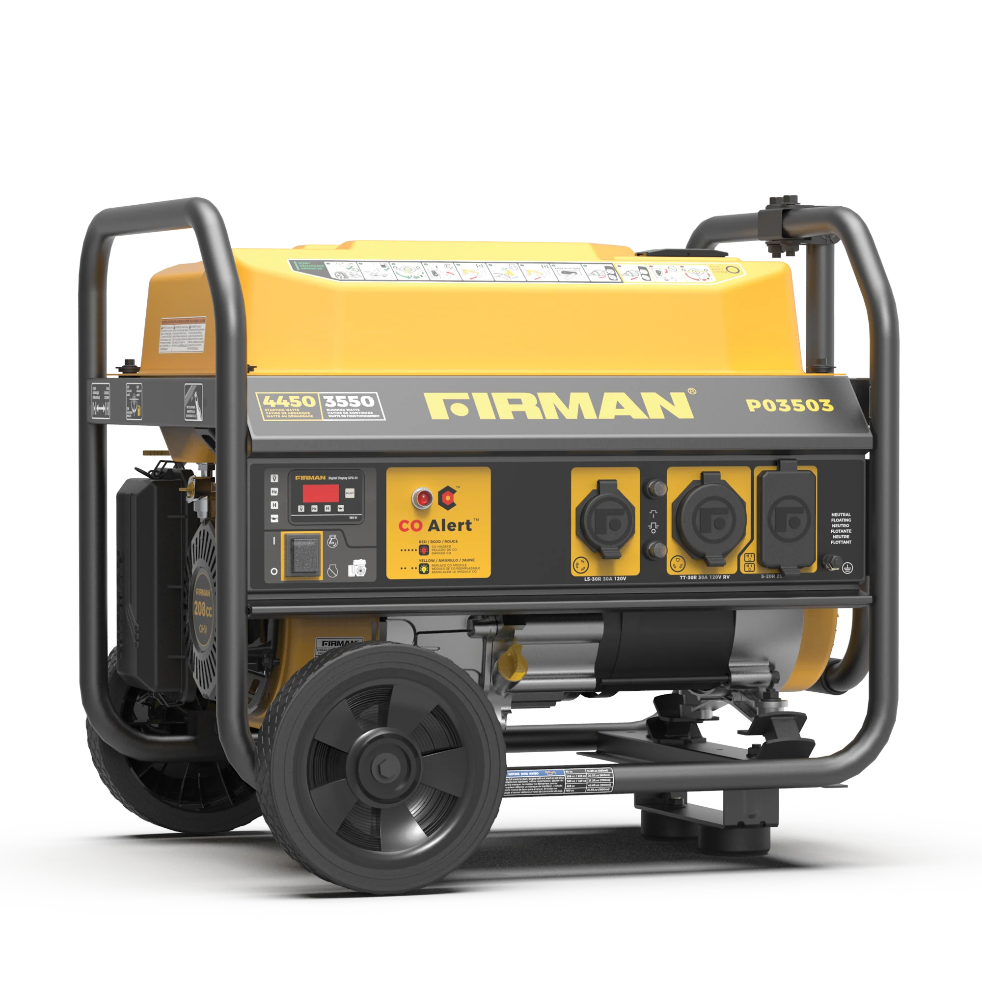 Gas Portable Generator 4450W Recoil Start 120V with CO alert