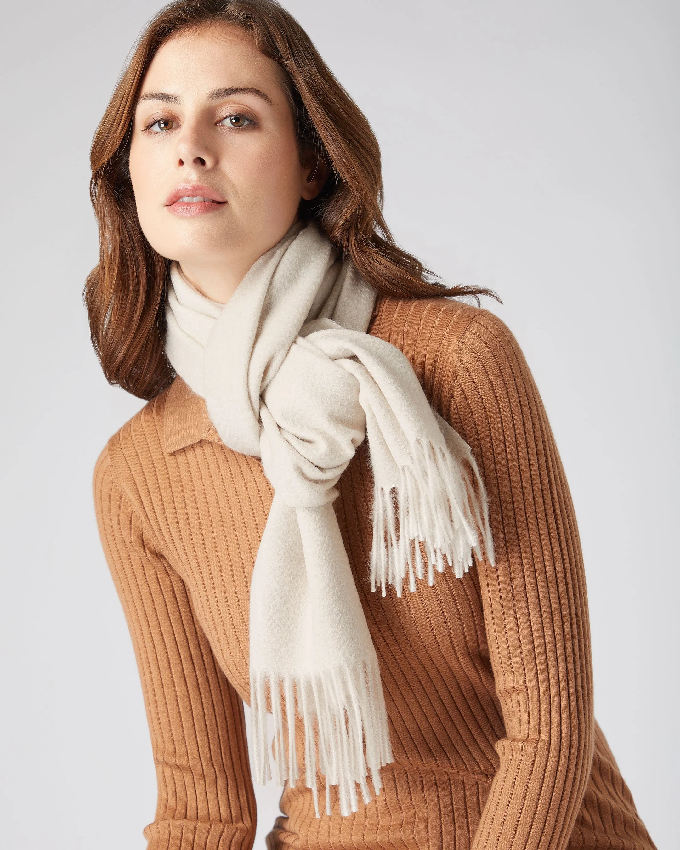 Unisex Large Woven Cashmere Scarf Ecru White