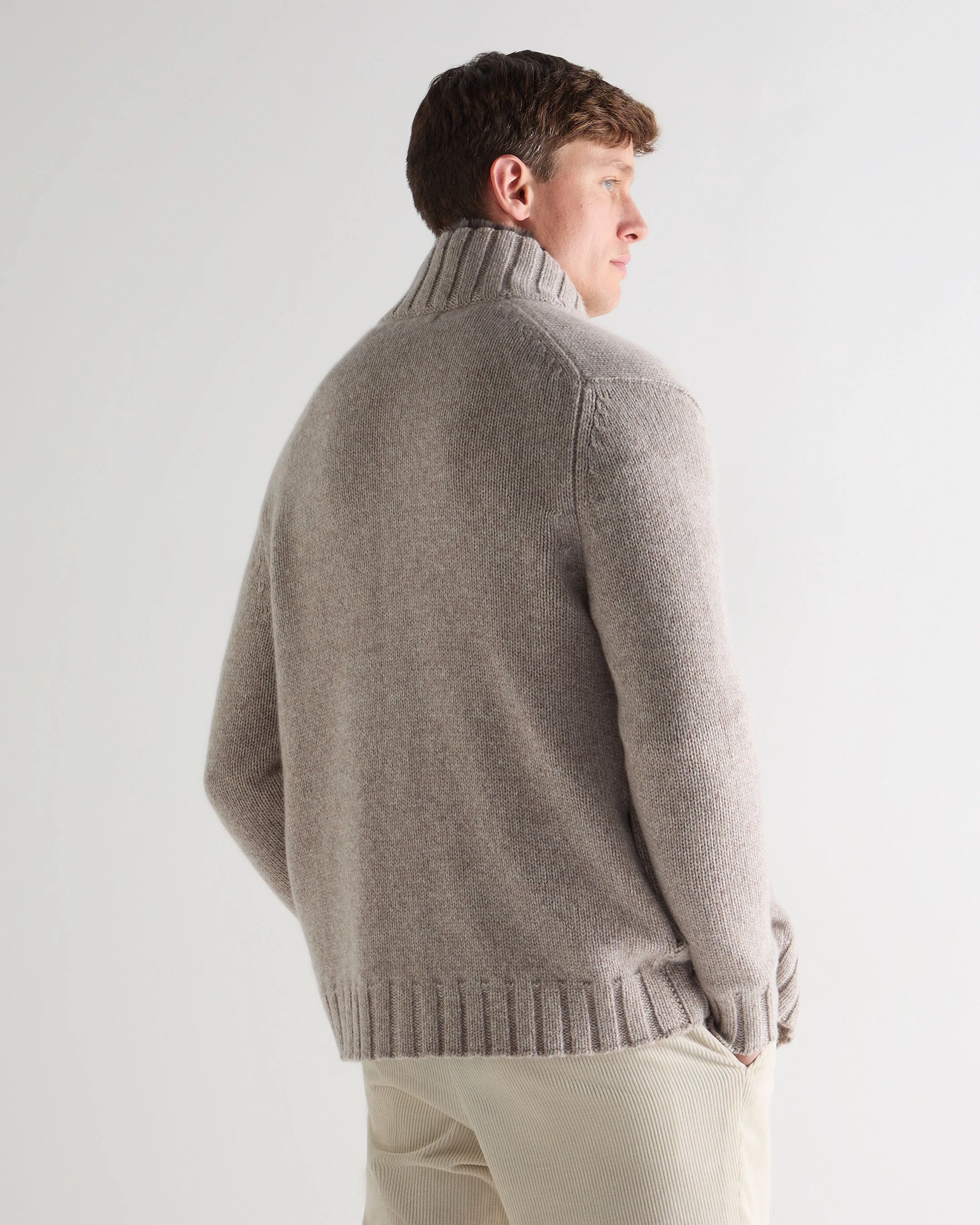 Men's Button Through Cashmere Cardigan With Fur Basilica Beige Brown