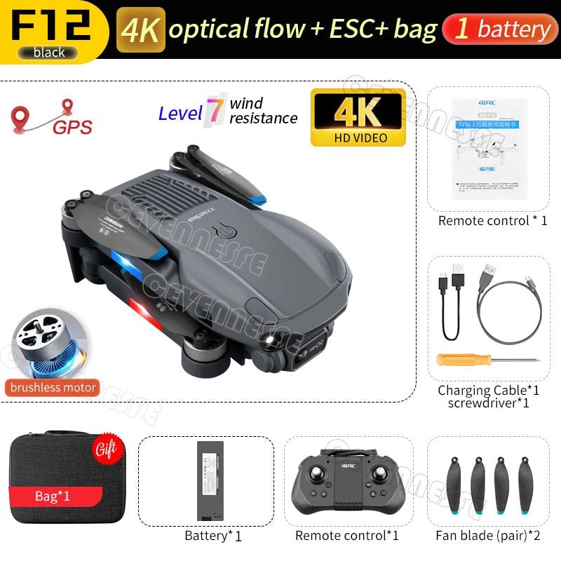 F12 GPS Drone - 4K HD professional 6K HD Dual Camera Wi-Fi FPV RC helicopter Brushless Foldable Quadcopter RC Distance 2KM Professional Camera Drone