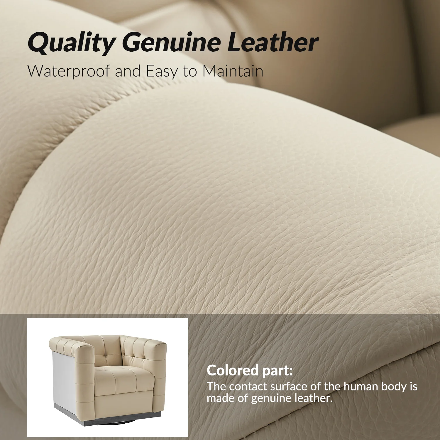 Arnold Genuine Leather Swivel Club Chair in Beige