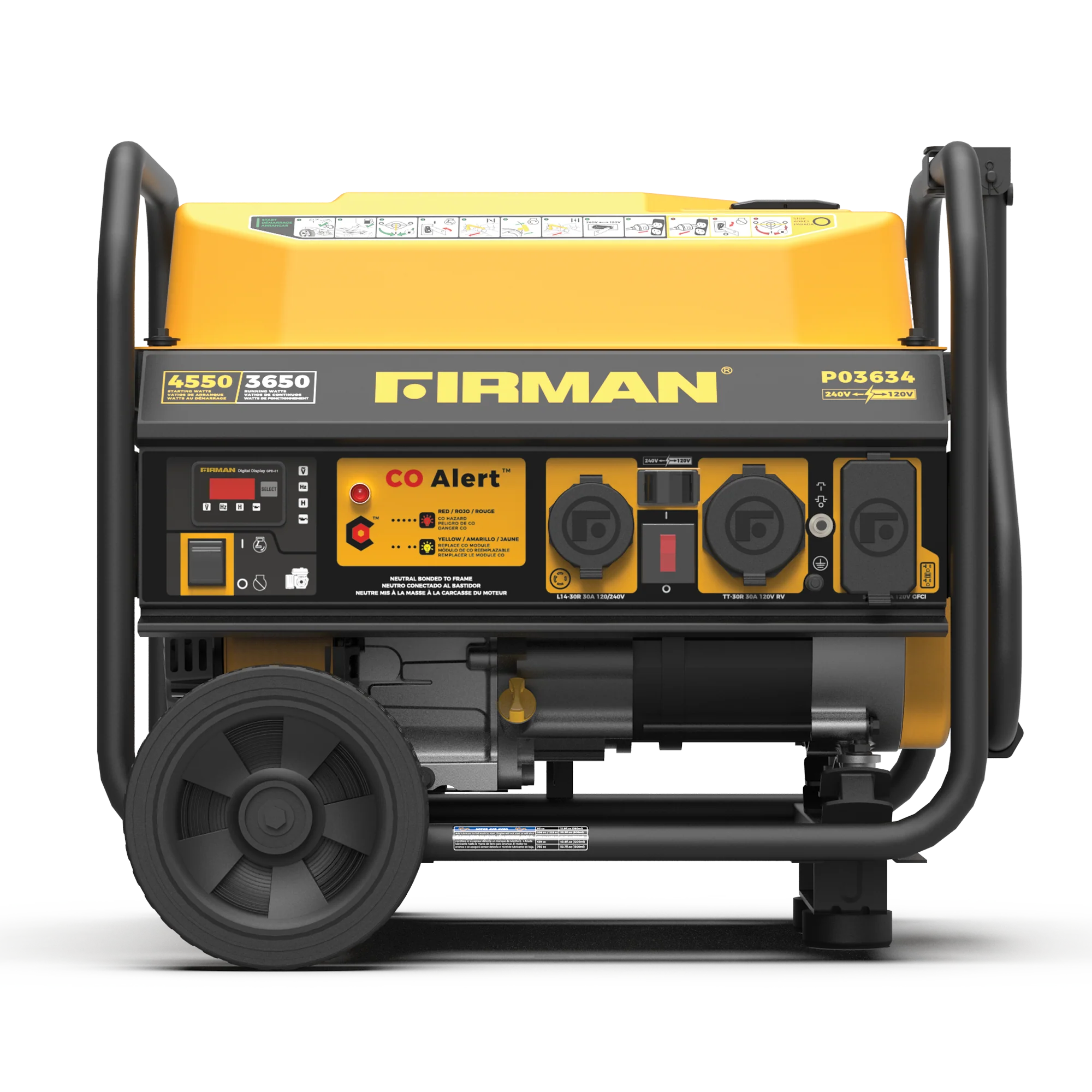 Gas Portable Generator 4550W Recoil Start 120/240V with CO ALERT