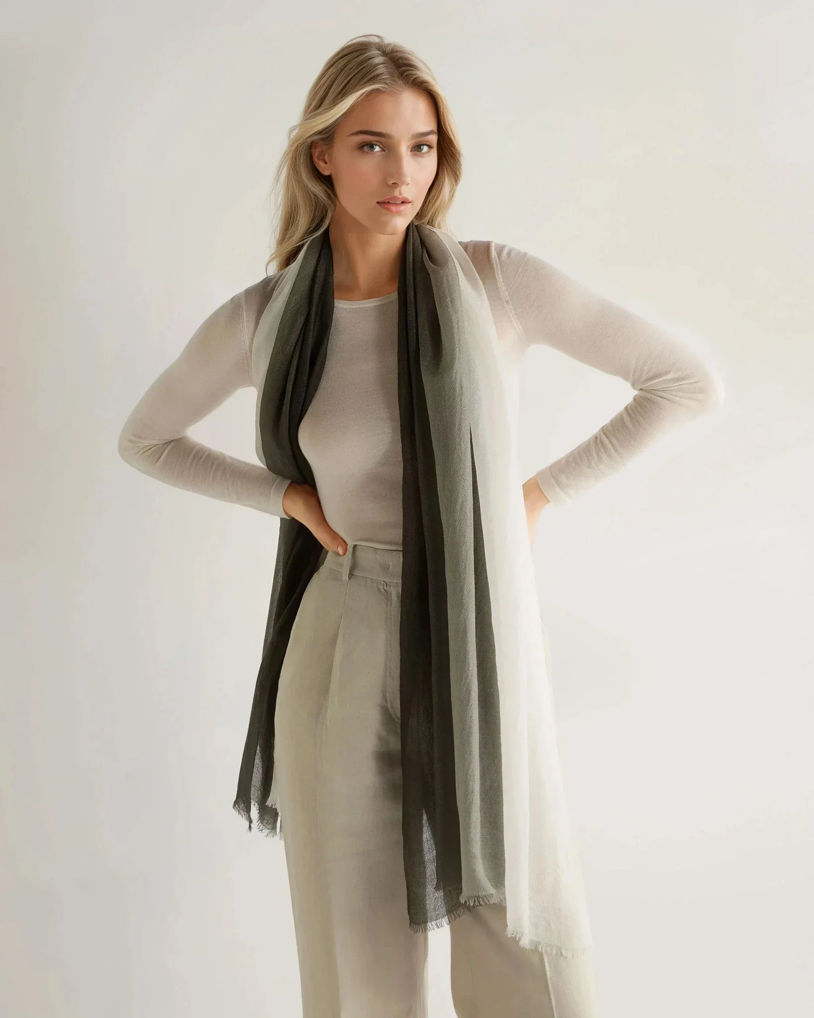Women's Dip Dye Cashmere Scarf Arabica Khaki Green