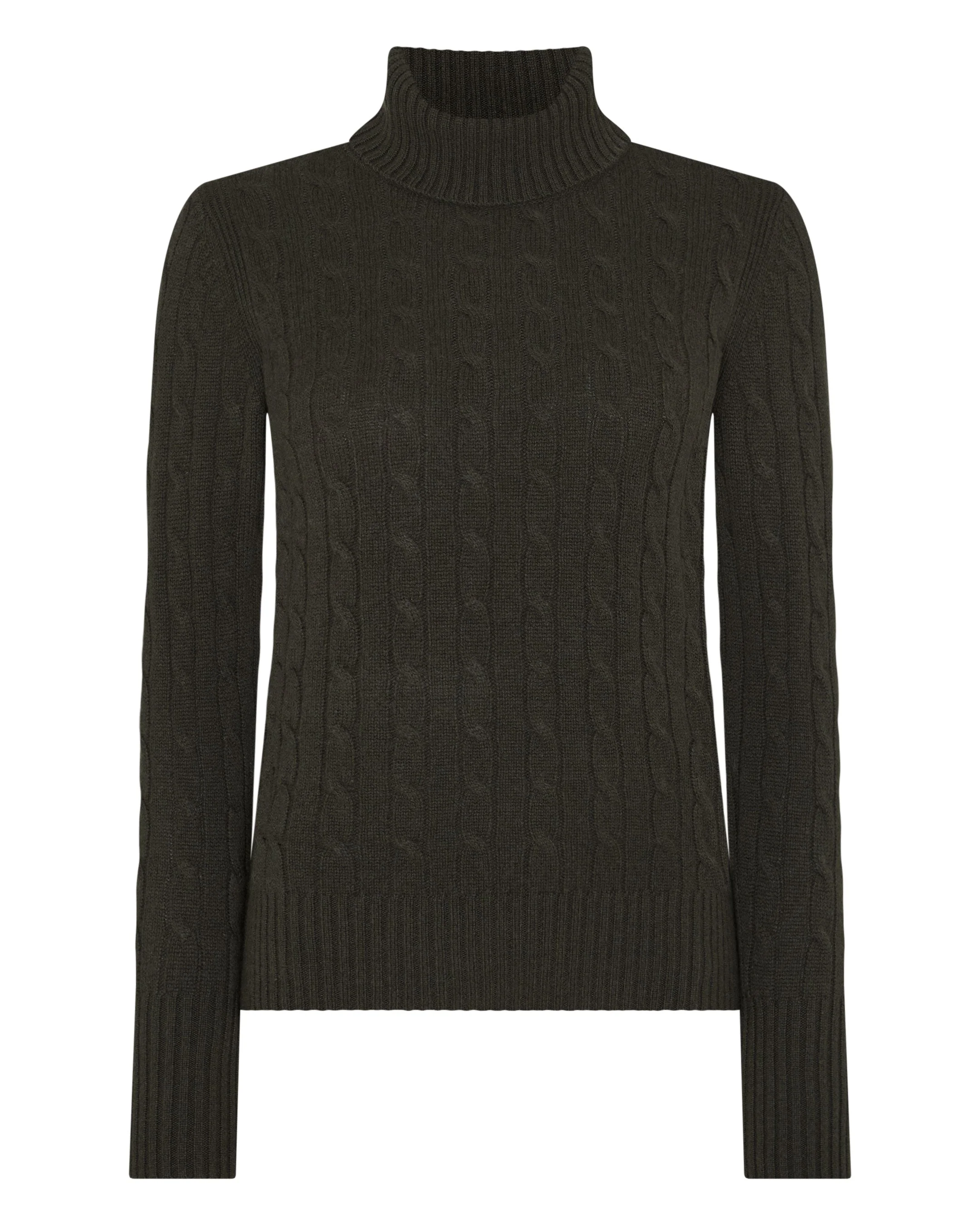 Women's Adelyn Cable Turtle Cashmere Sweater Arabica Khaki Green