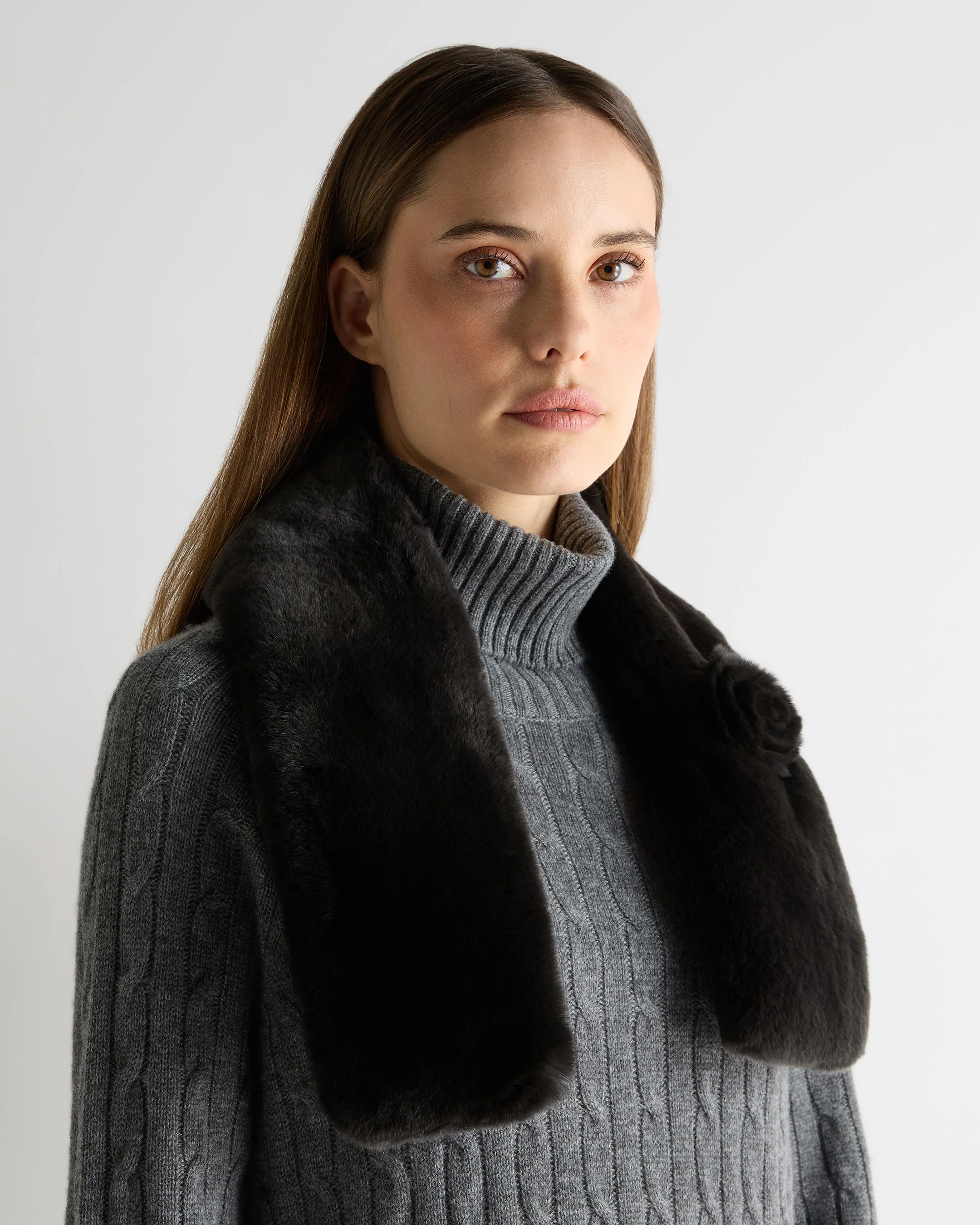 Women's Fur Neck Warmer Dark Chocolate Brown