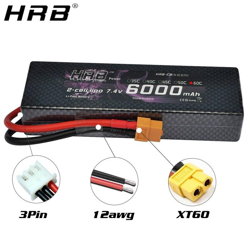 2PCS HRB Hard Case Lipo Battery 2S 3S 4S 6000mah 5200mah 7000mah 60C XT60 Deans EC5 XT90 Cars FPV Boat