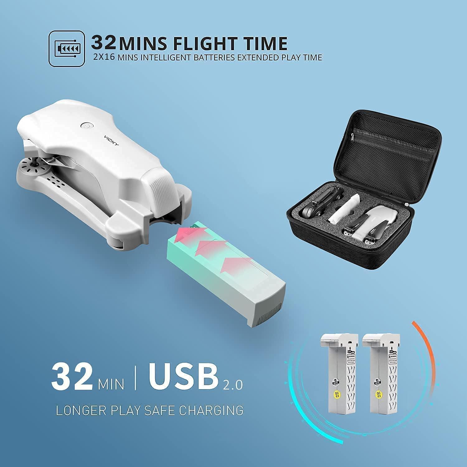 DRONEEYE 4DF10 Foldable Drone - with 1080P Camera for Adults,RC Quadcopter with WiFi FPV Live Video for Kids Beginners,Trajectory Flight, App Control,3D Flips,Altitude Hold,2 Batteries,Carrying Case