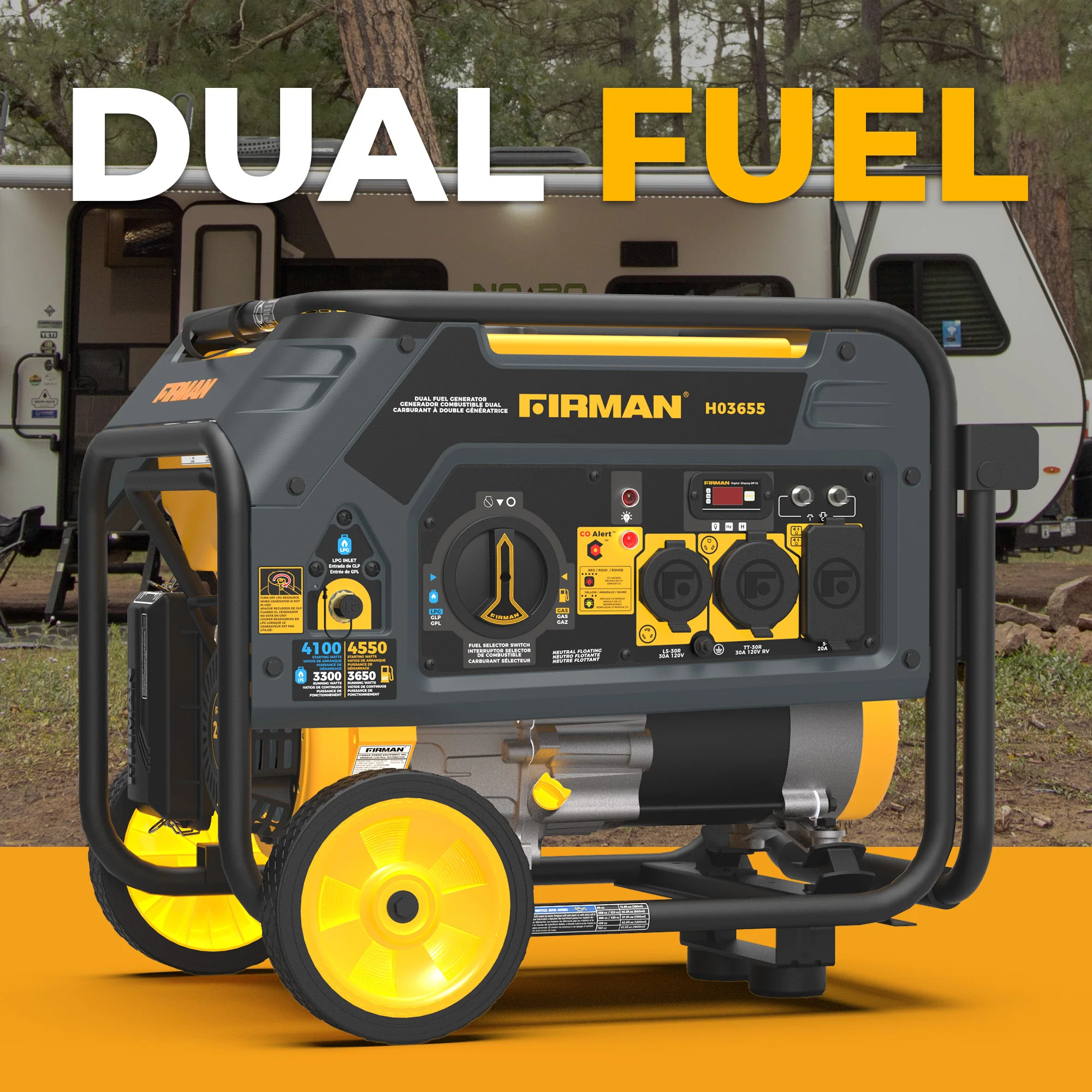 Dual Fuel Portable Generator 4550/3650W Recoil Start