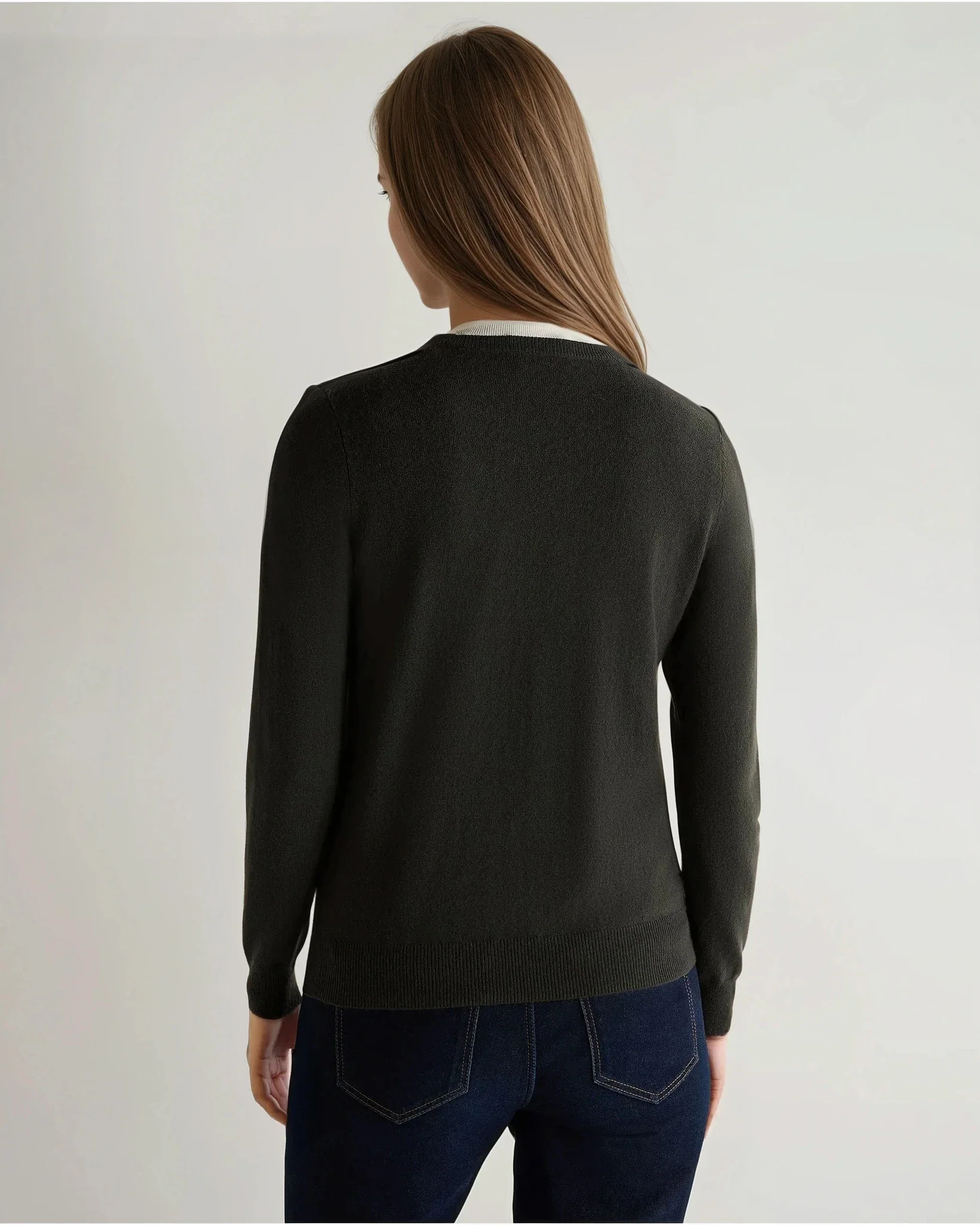 Women's Evie Classic Round Neck Cashmere Sweater Arabica Khaki Green