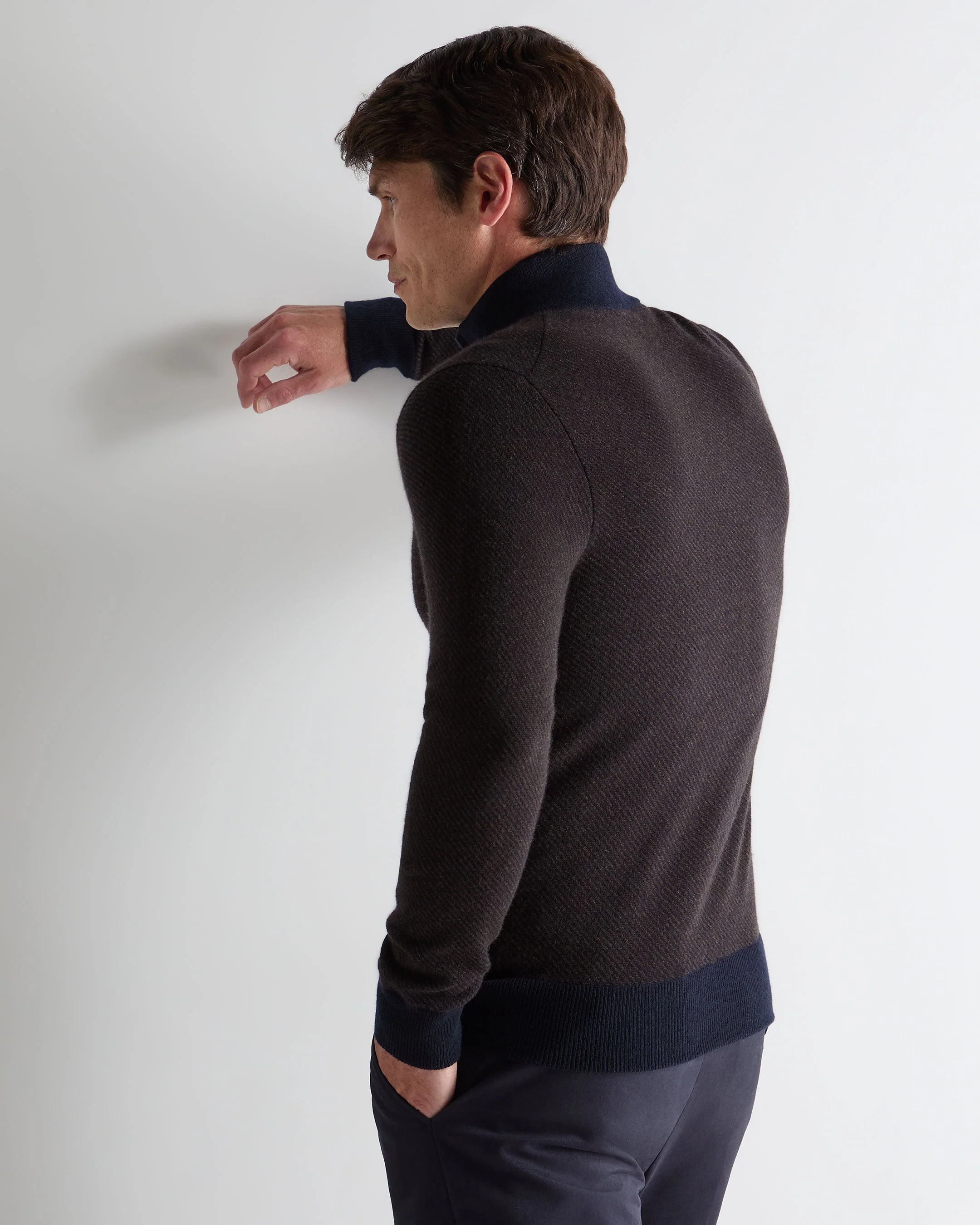 Men's Knightsbridge Full Zip Cashmere Jumper Chocolate Brown