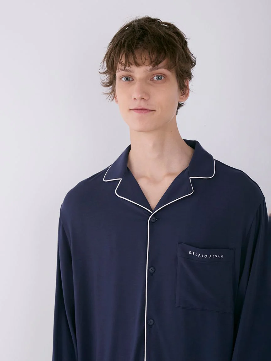 MEN's Rayon Long-Sleeve Sleep Shirt with Piping