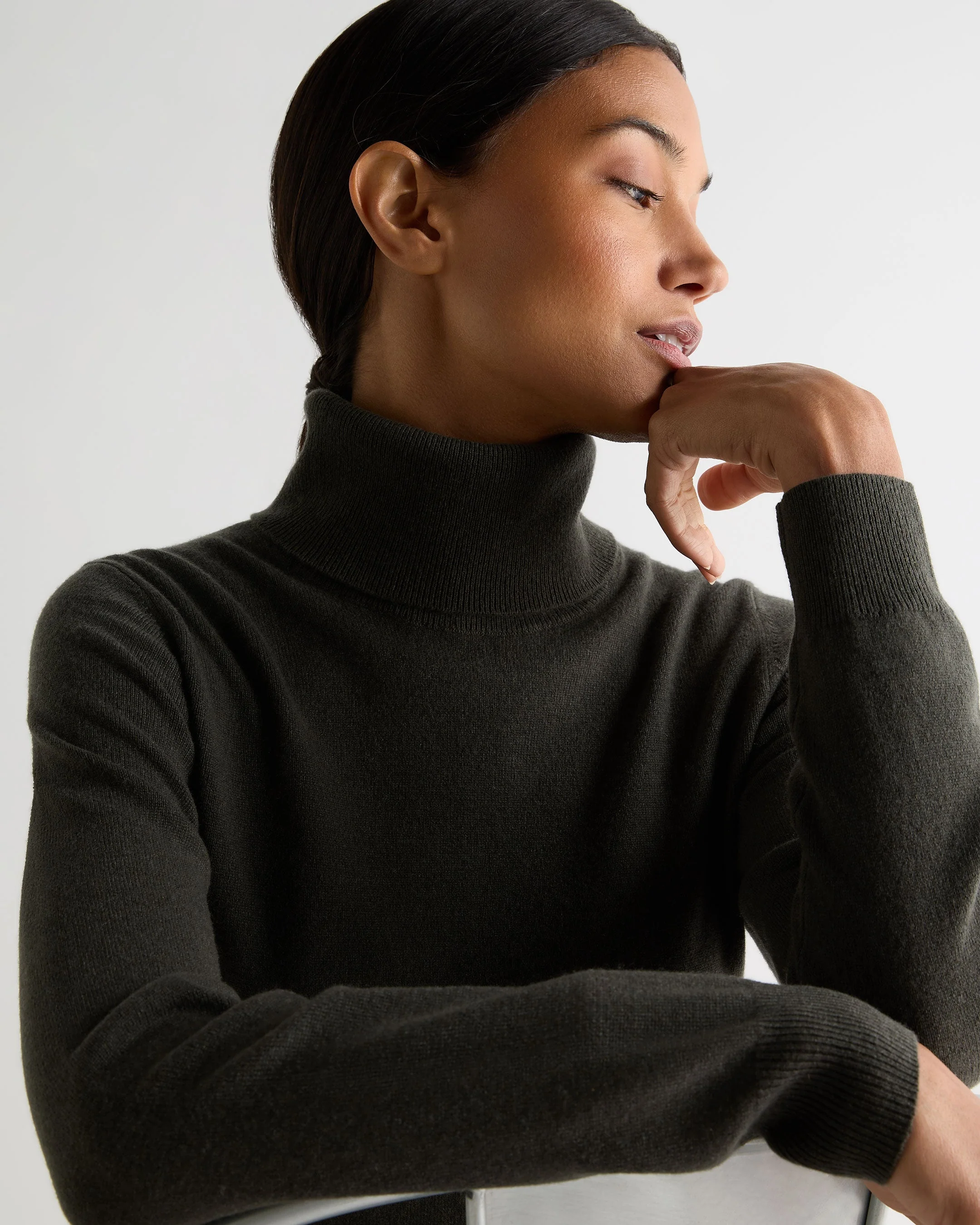 Women's Luna Turtle Neck Cashmere Sweater Arabica Khaki Green